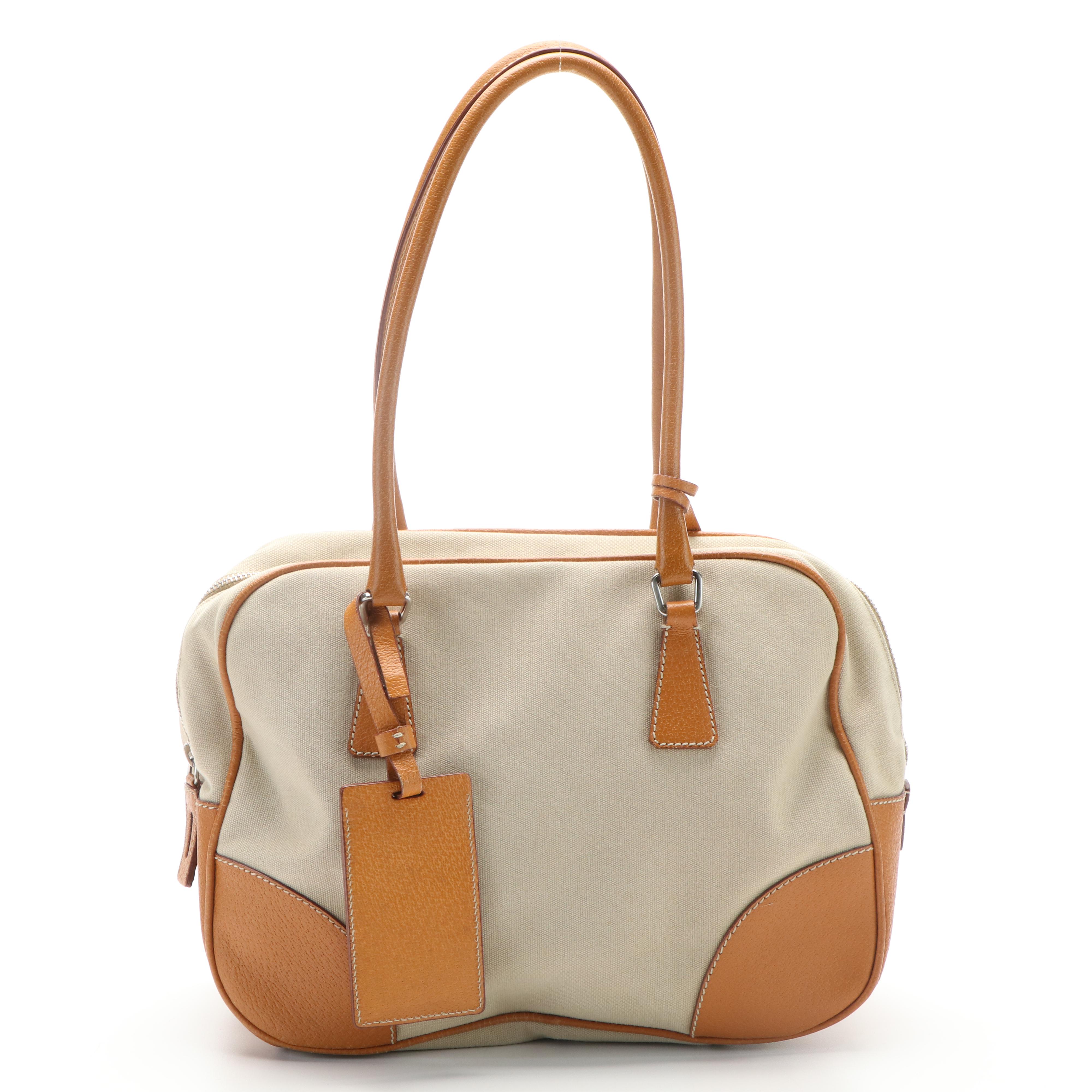 Prada Shoulder Bag in Canvas and Leather