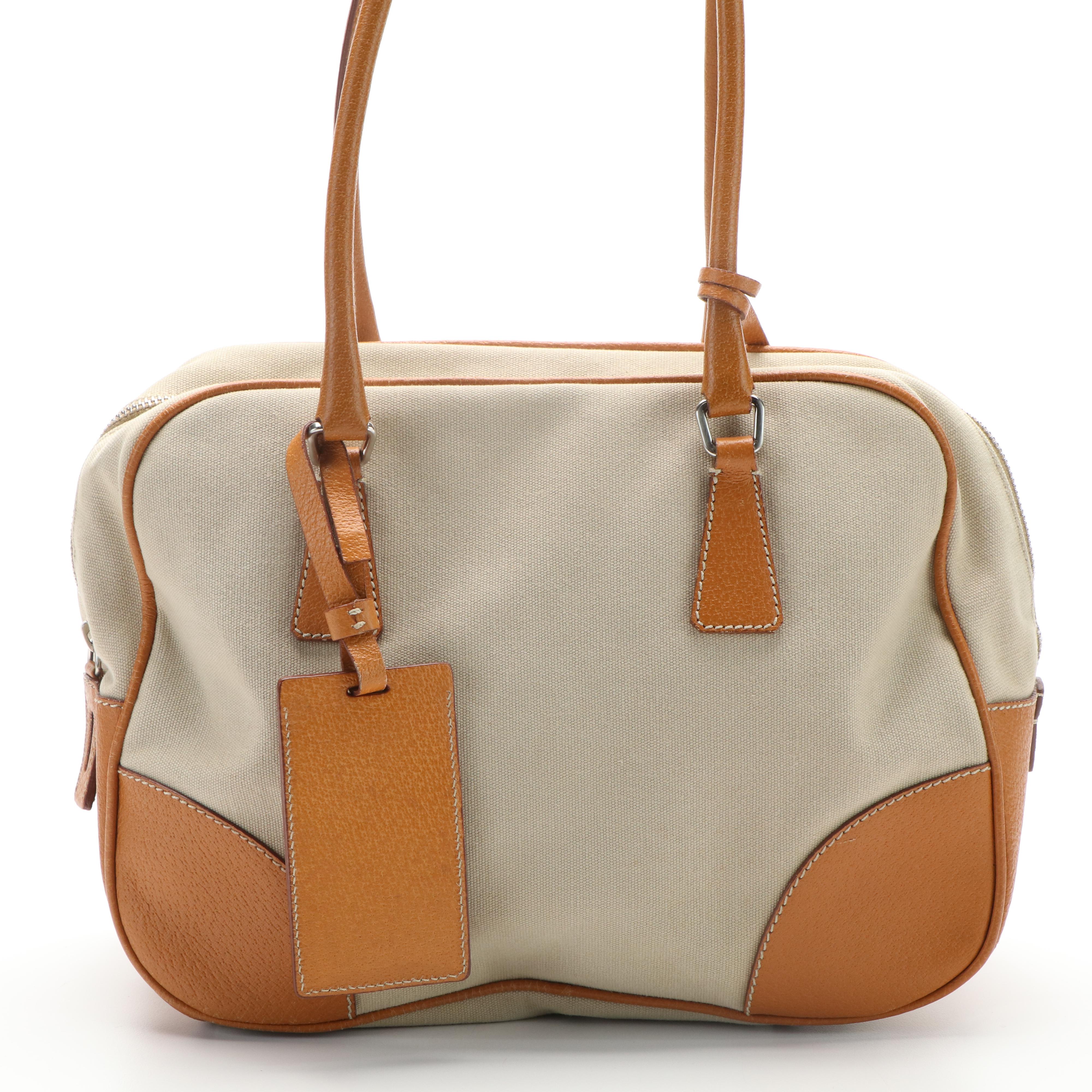 Prada Shoulder Bag in Canvas and Leather