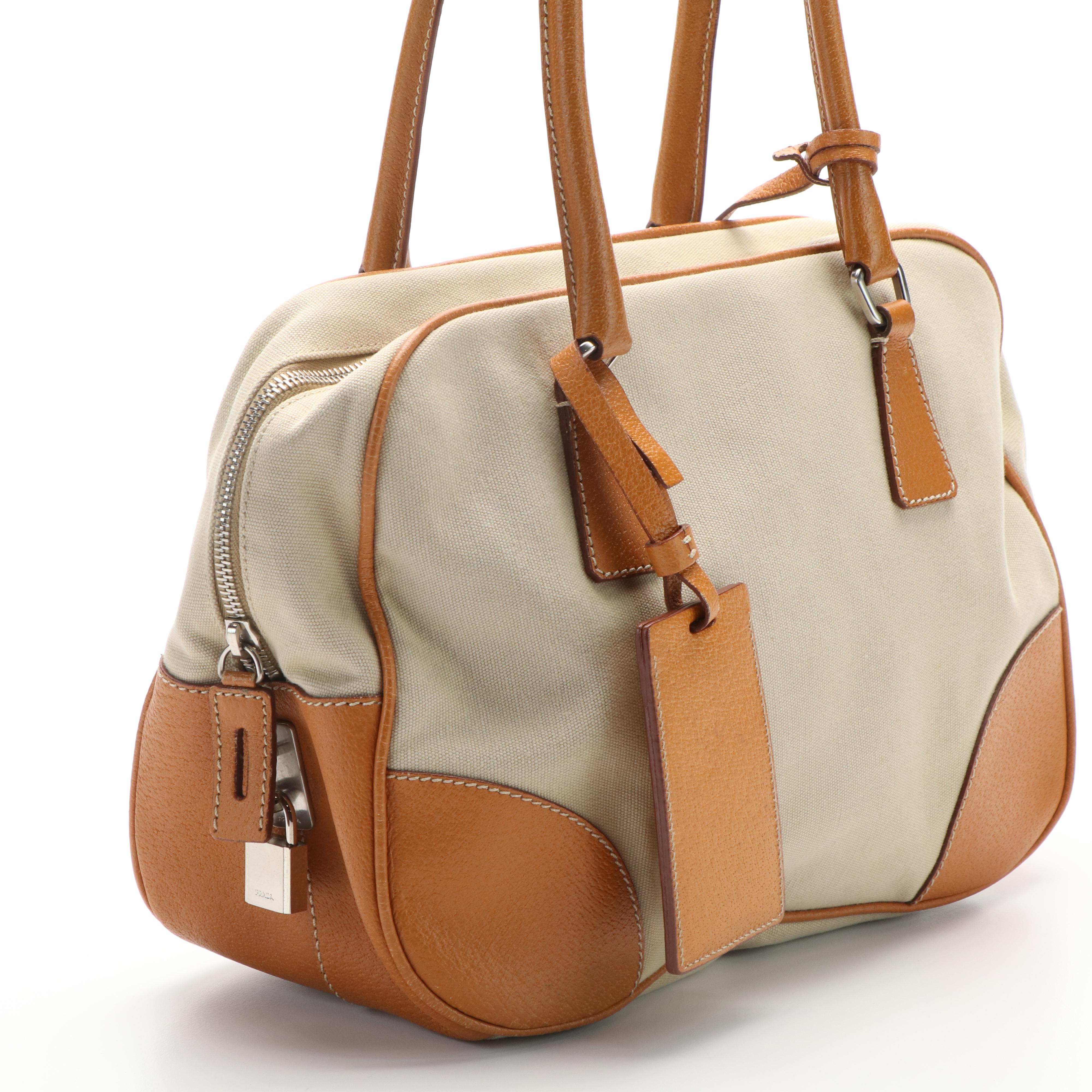 Prada Shoulder Bag in Canvas and Leather