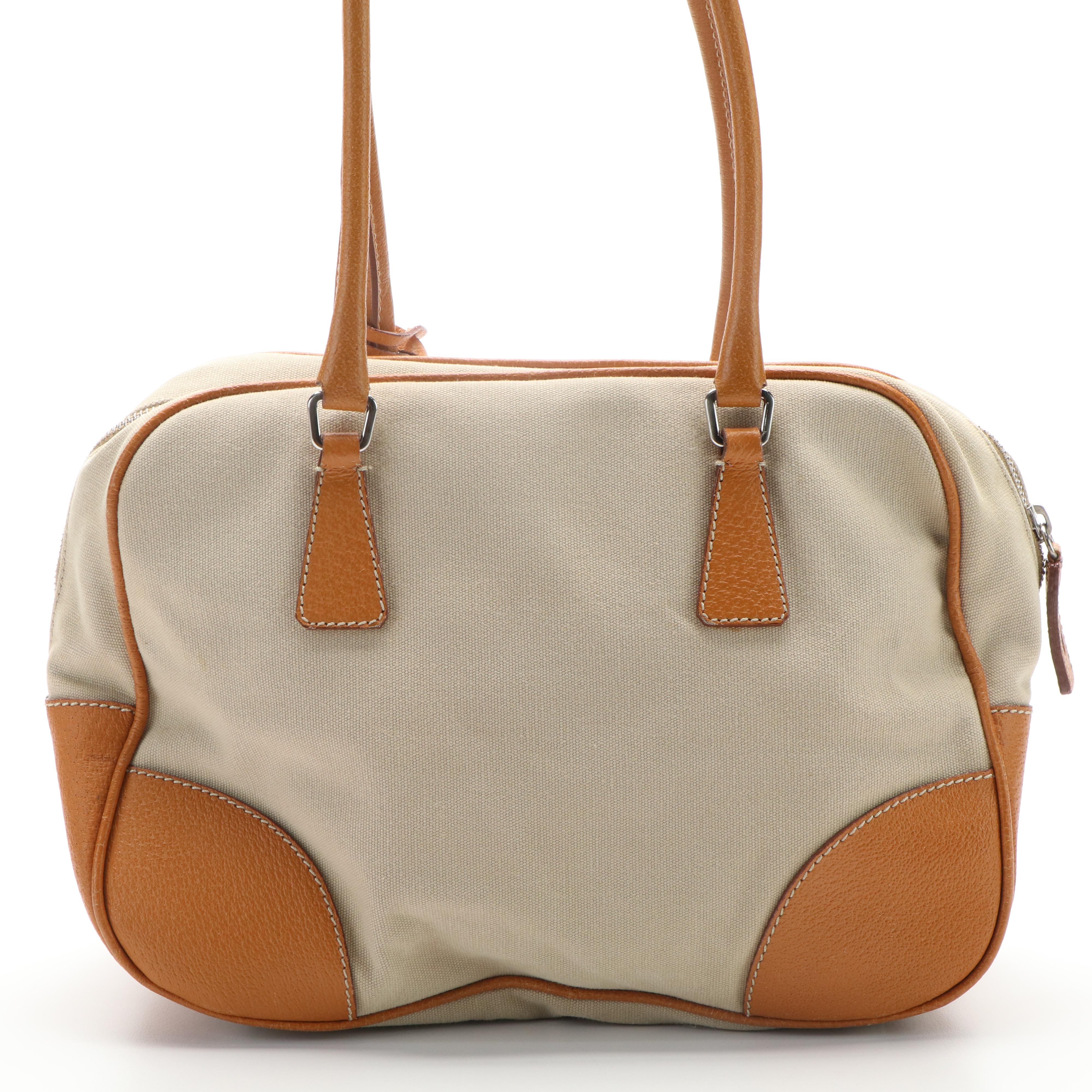 Prada Shoulder Bag in Canvas and Leather