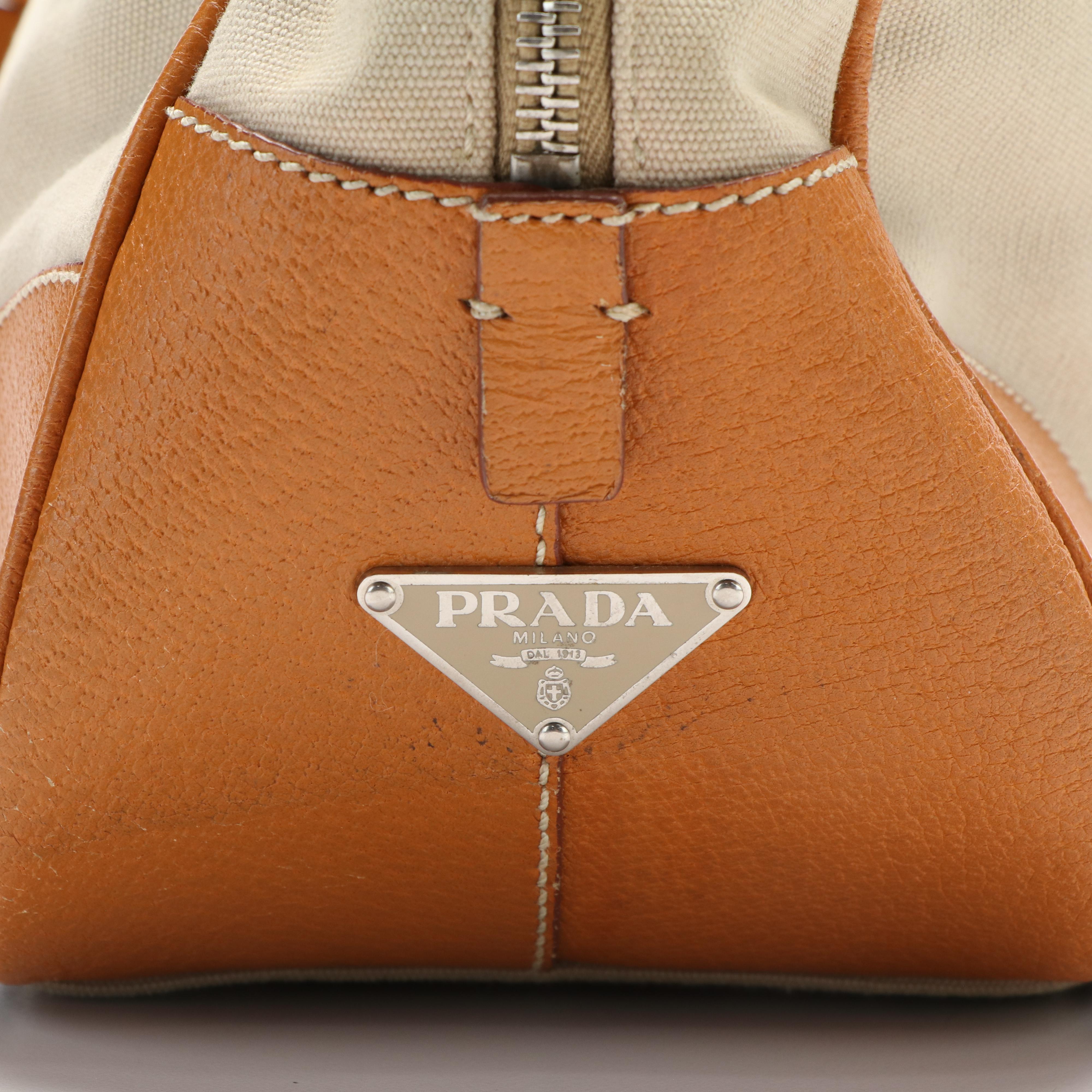 Prada Shoulder Bag in Canvas and Leather