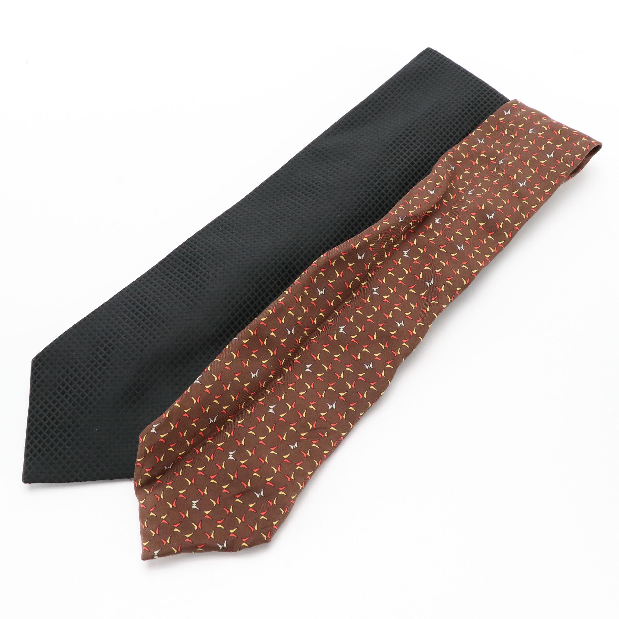 Yves Saint Laurent Butterfly Print and Givenchy Black Square Silk Neckties