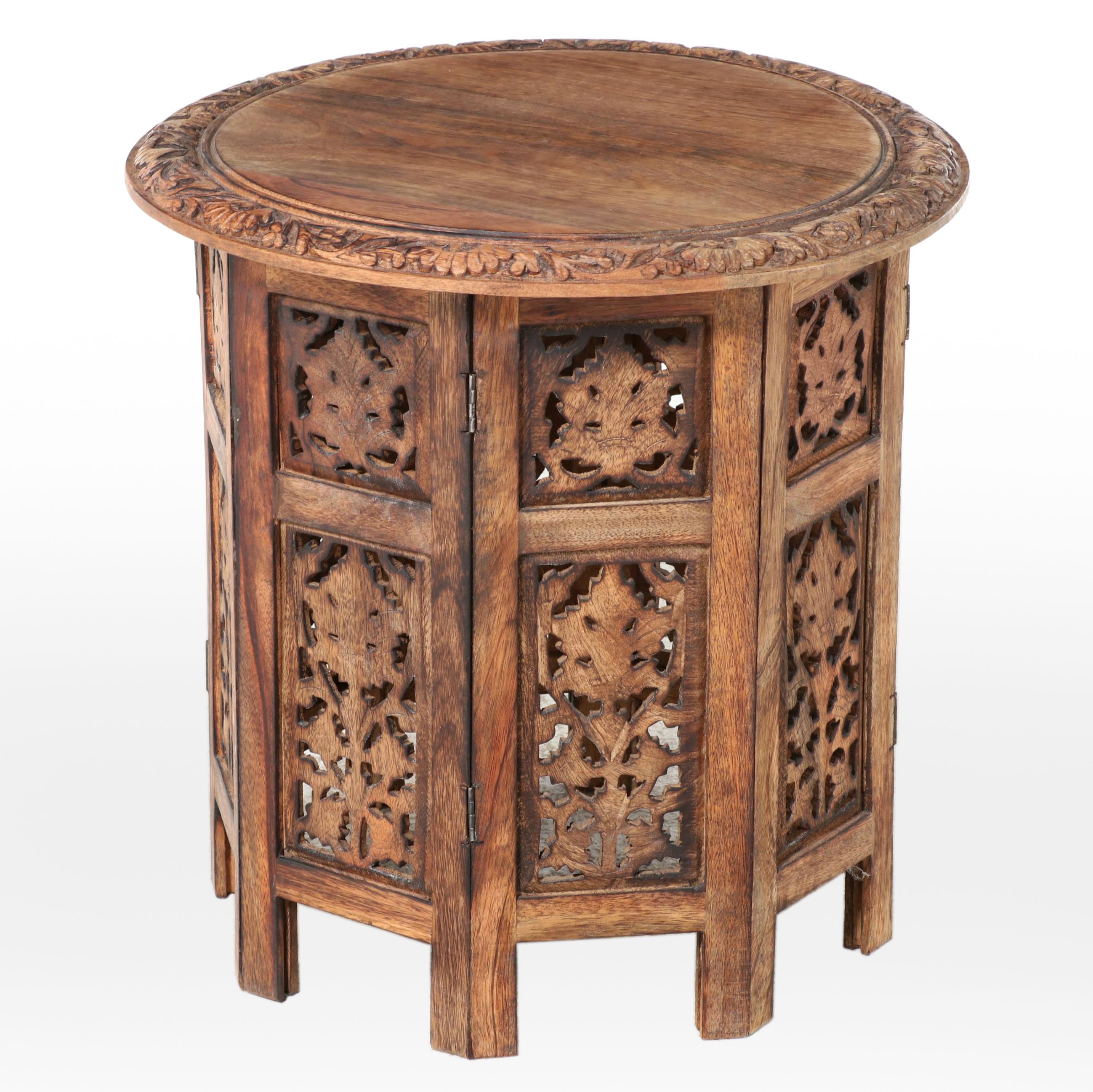 Indian Carved and Reticulated Hardwood Side Table