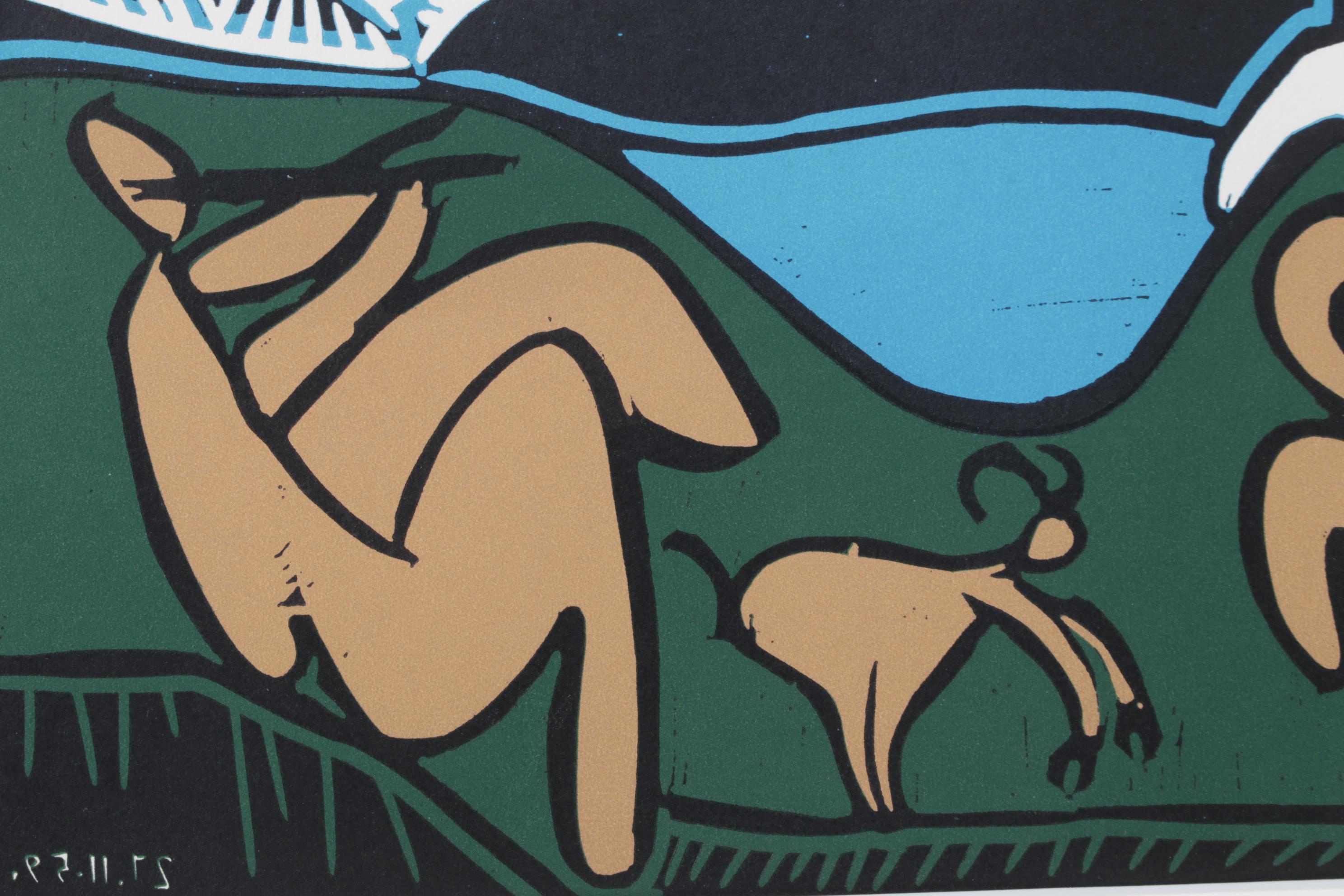 Pablo Picasso Color Linocut "Bacanal con cabra" 1962