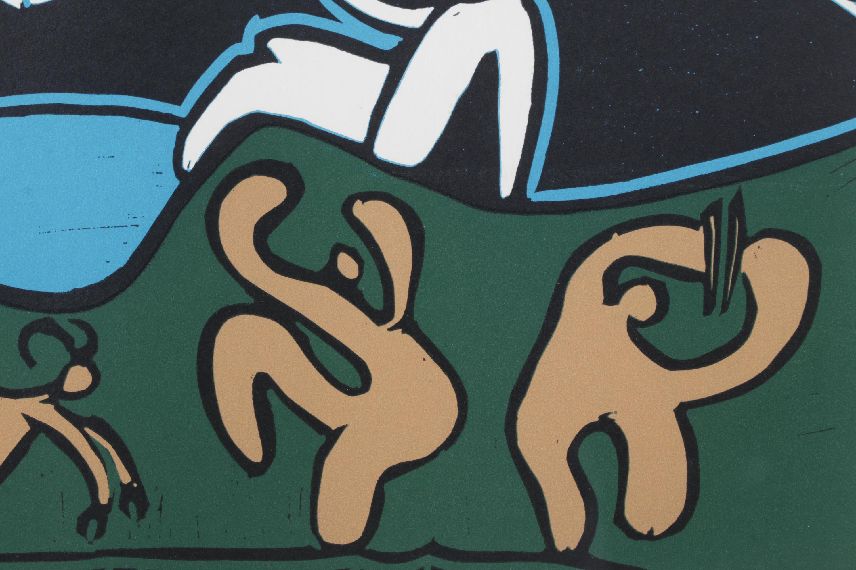 Pablo Picasso Color Linocut "Bacanal con cabra" 1962