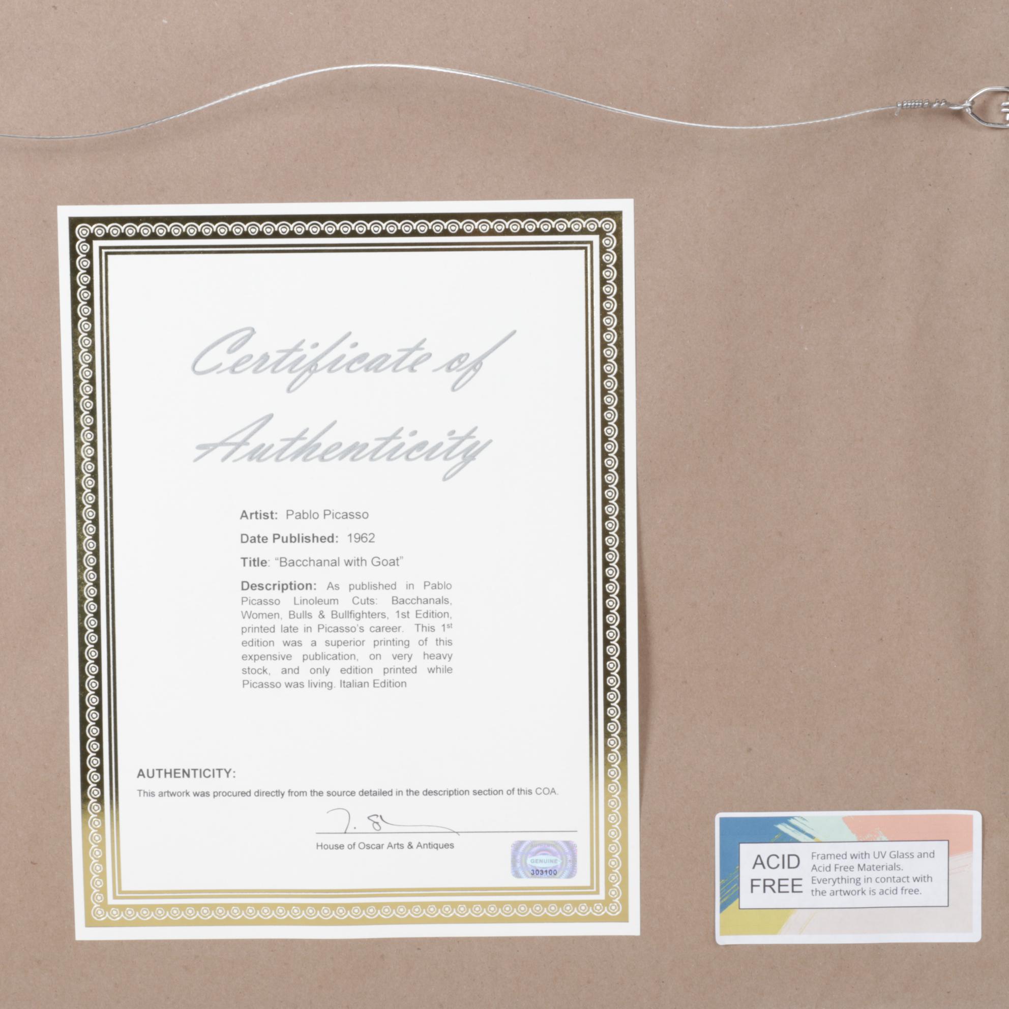 Pablo Picasso Color Linocut "Bacanal con cabra" 1962