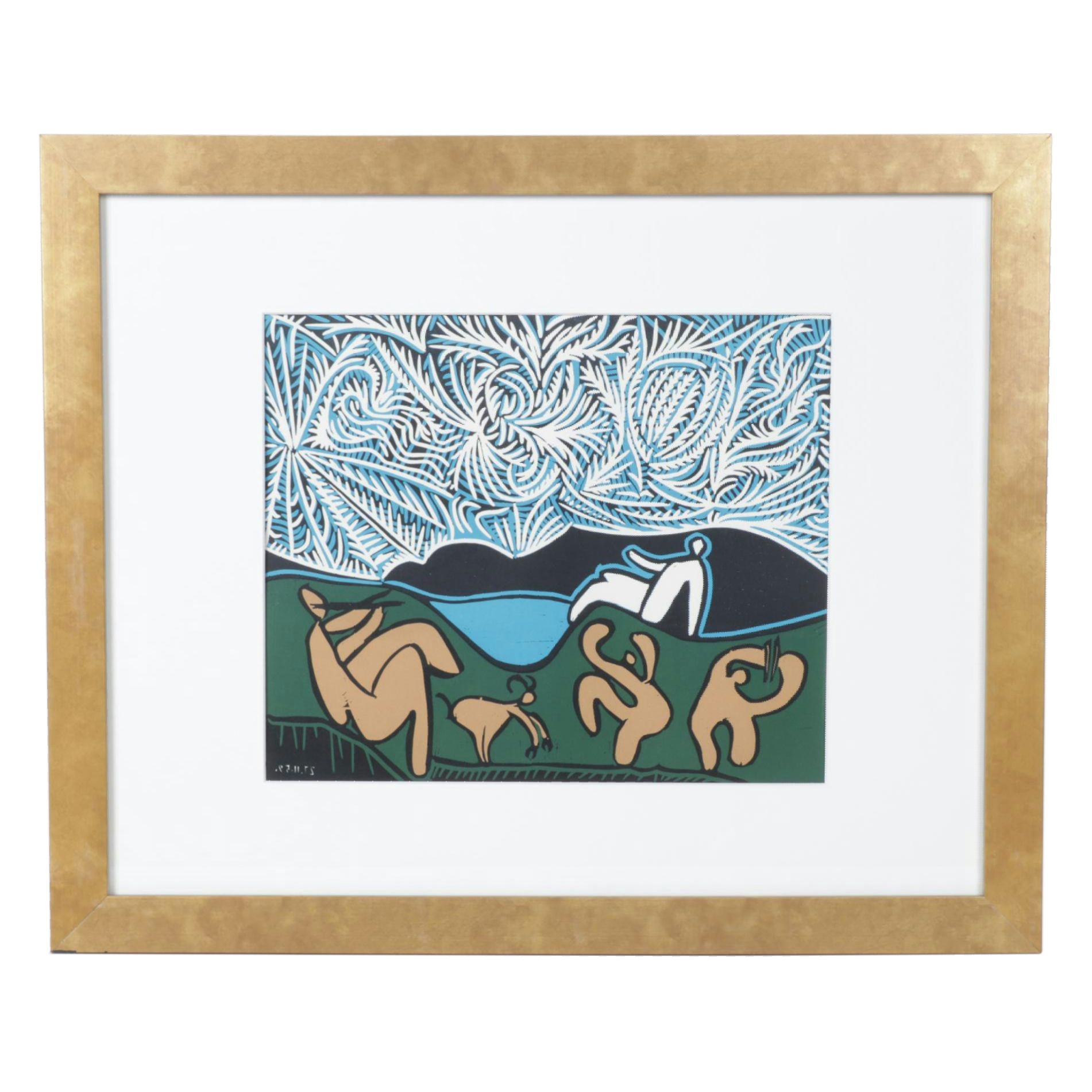Pablo Picasso Color Linocut "Bacanal con cabra" 1962