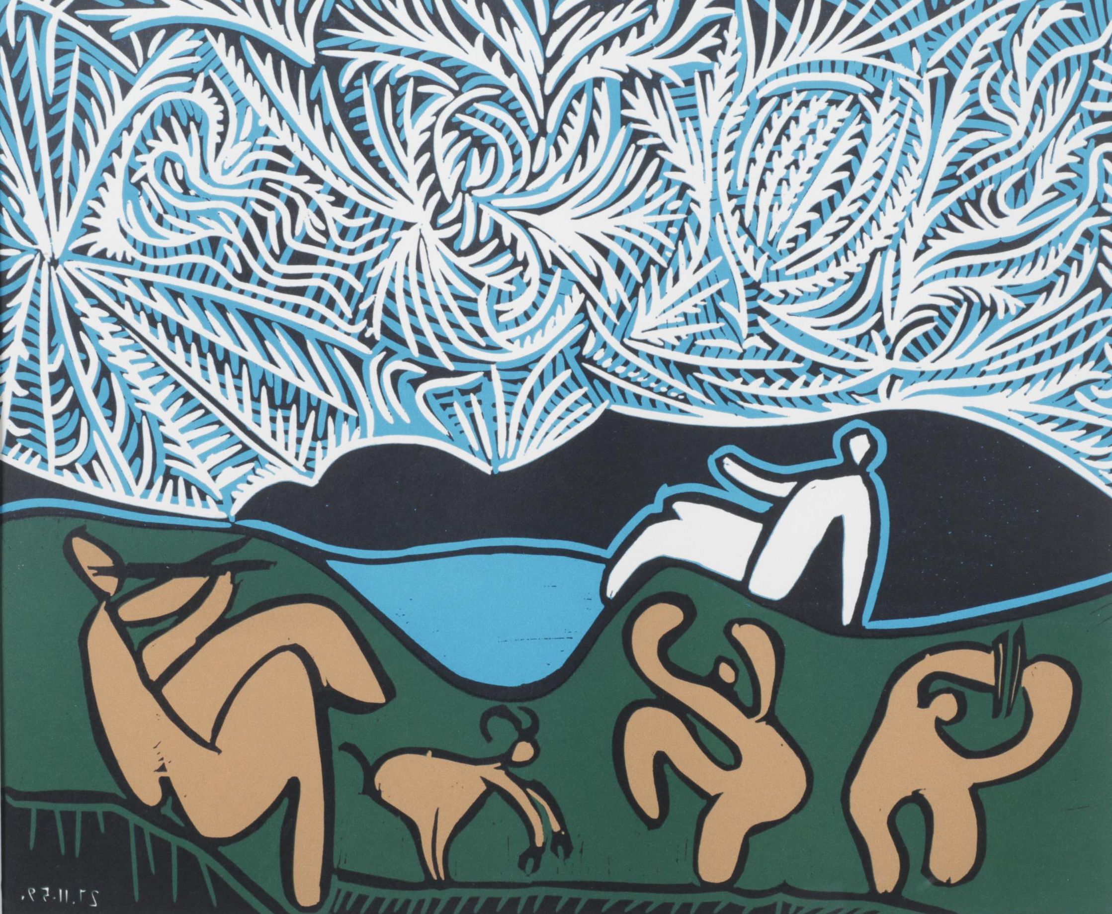 Pablo Picasso Color Linocut "Bacanal con cabra" 1962