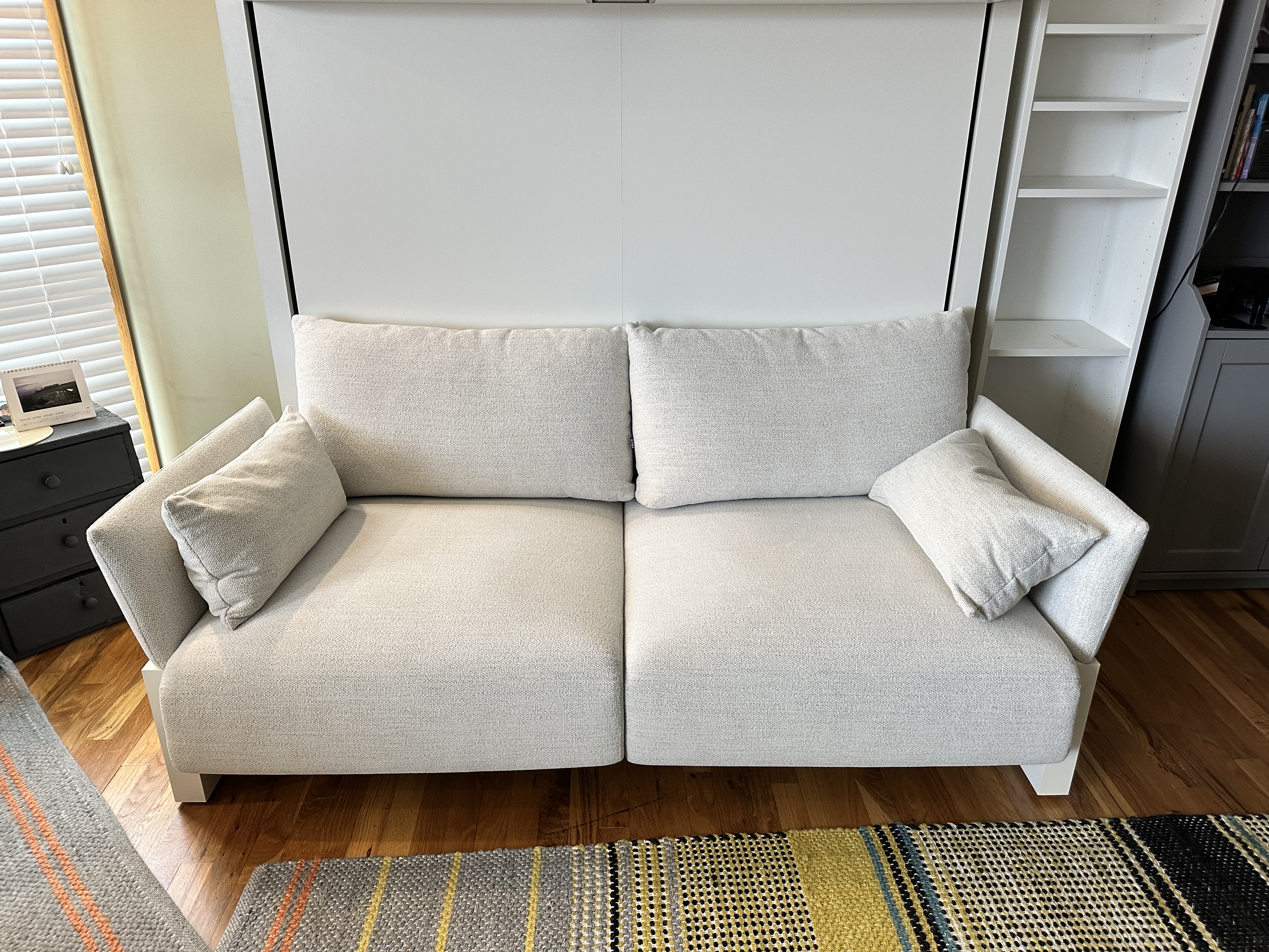 CLEI Italian Crafted "Nuovoliola" White Murphy Bed with Grey Fabric Loveseat