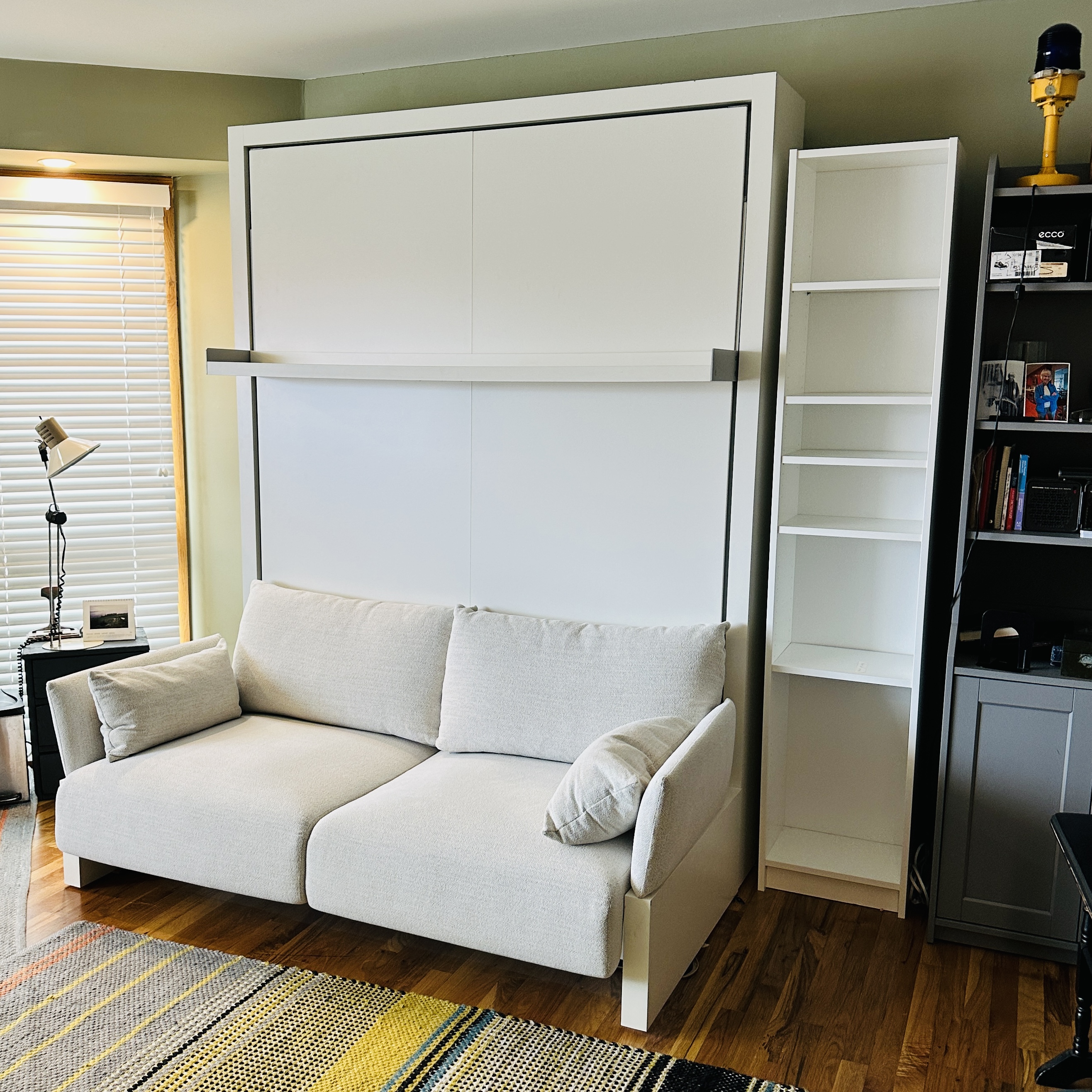 CLEI Italian Crafted "Nuovoliola" White Murphy Bed with Grey Fabric Loveseat