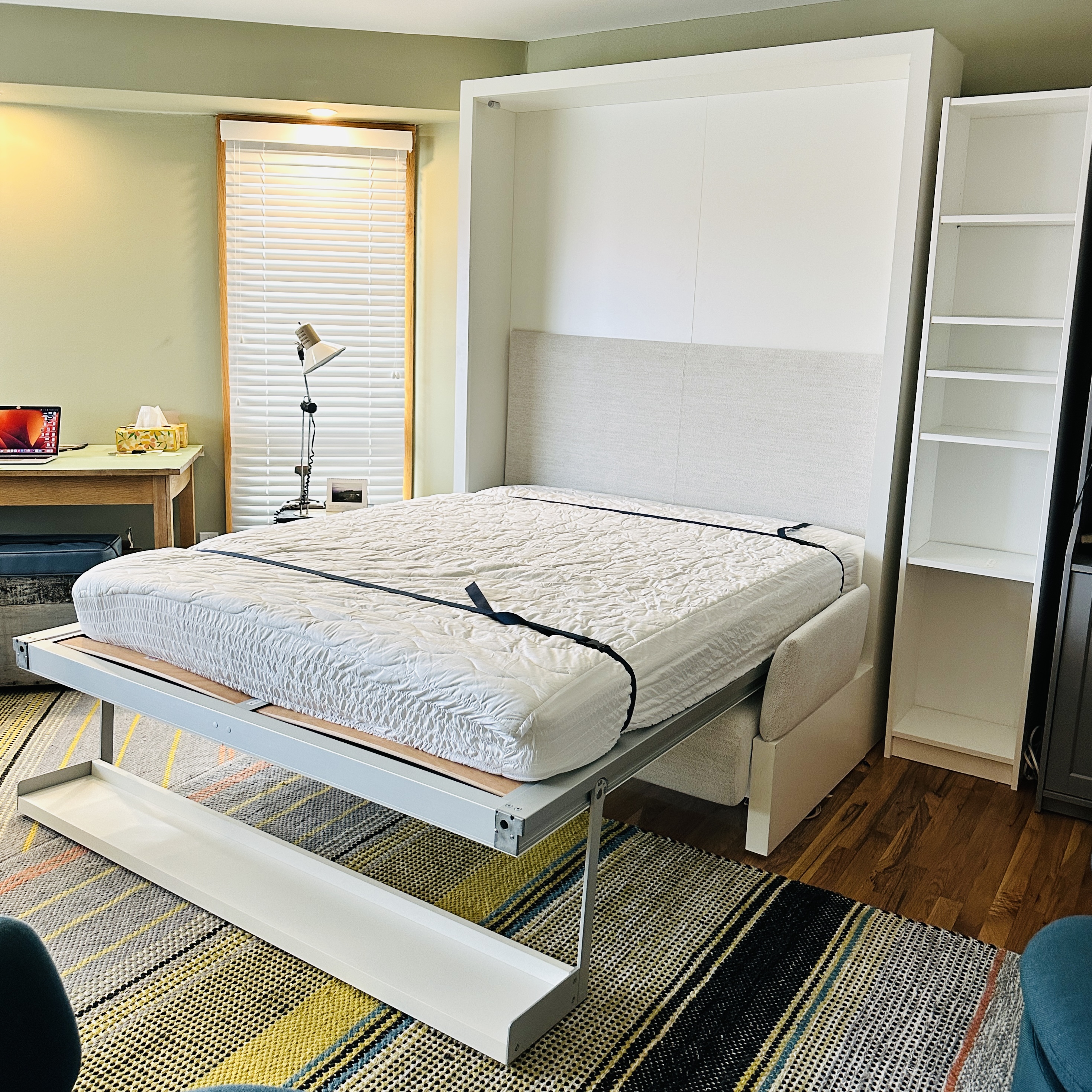 CLEI Italian Crafted "Nuovoliola" White Murphy Bed with Grey Fabric Loveseat