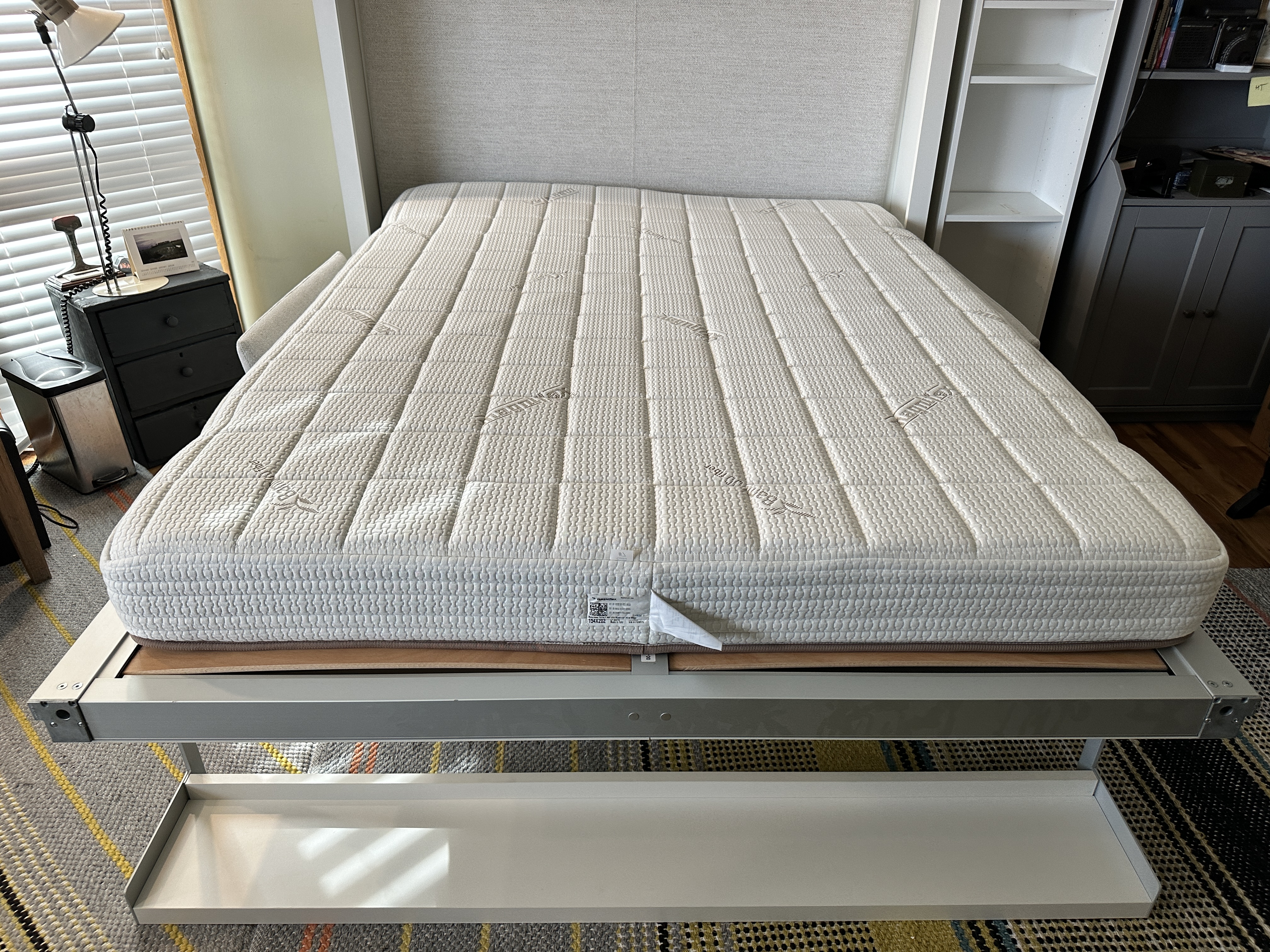 CLEI Italian Crafted "Nuovoliola" White Murphy Bed with Grey Fabric Loveseat