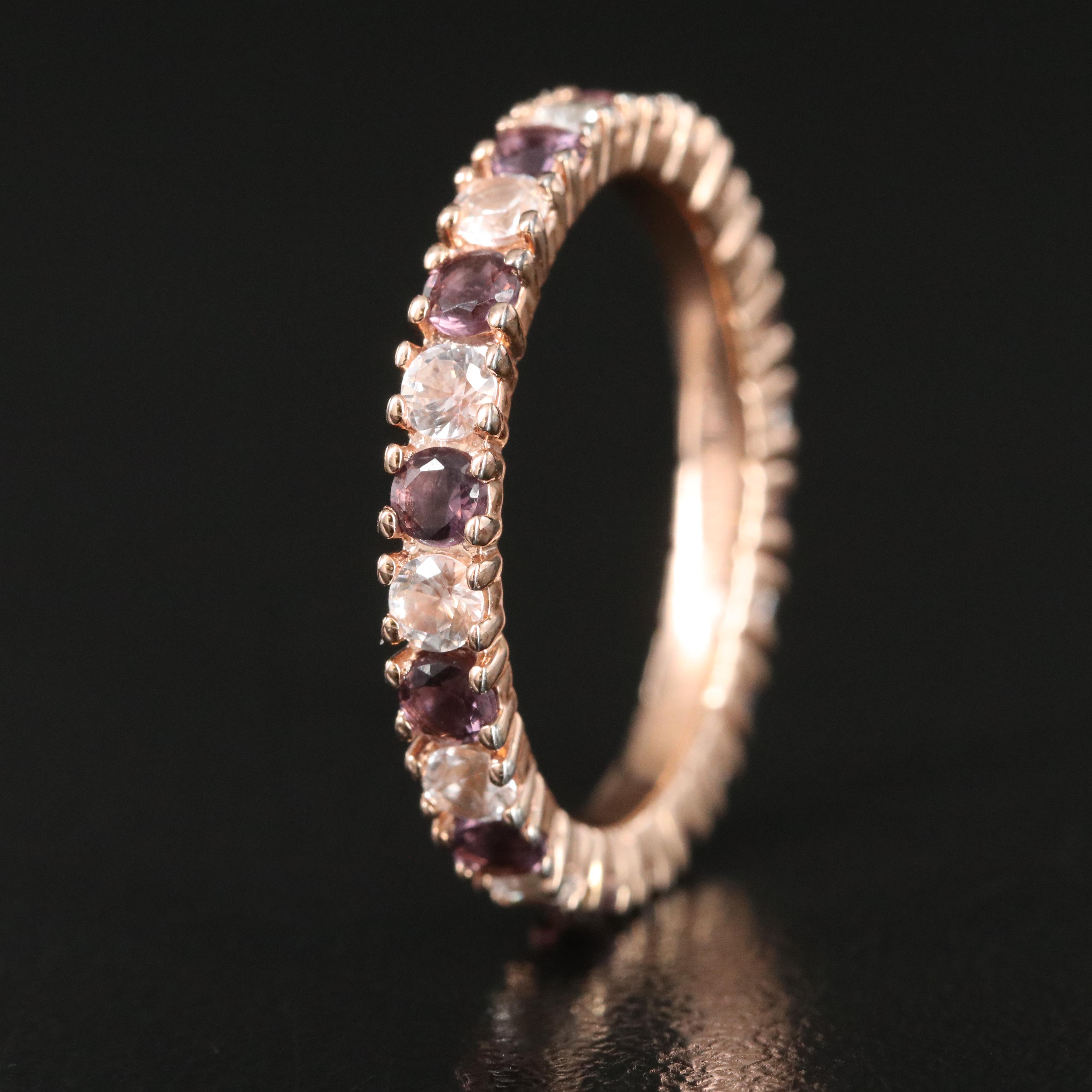 Rose-Tone Sterling White Sapphire and Glass Band