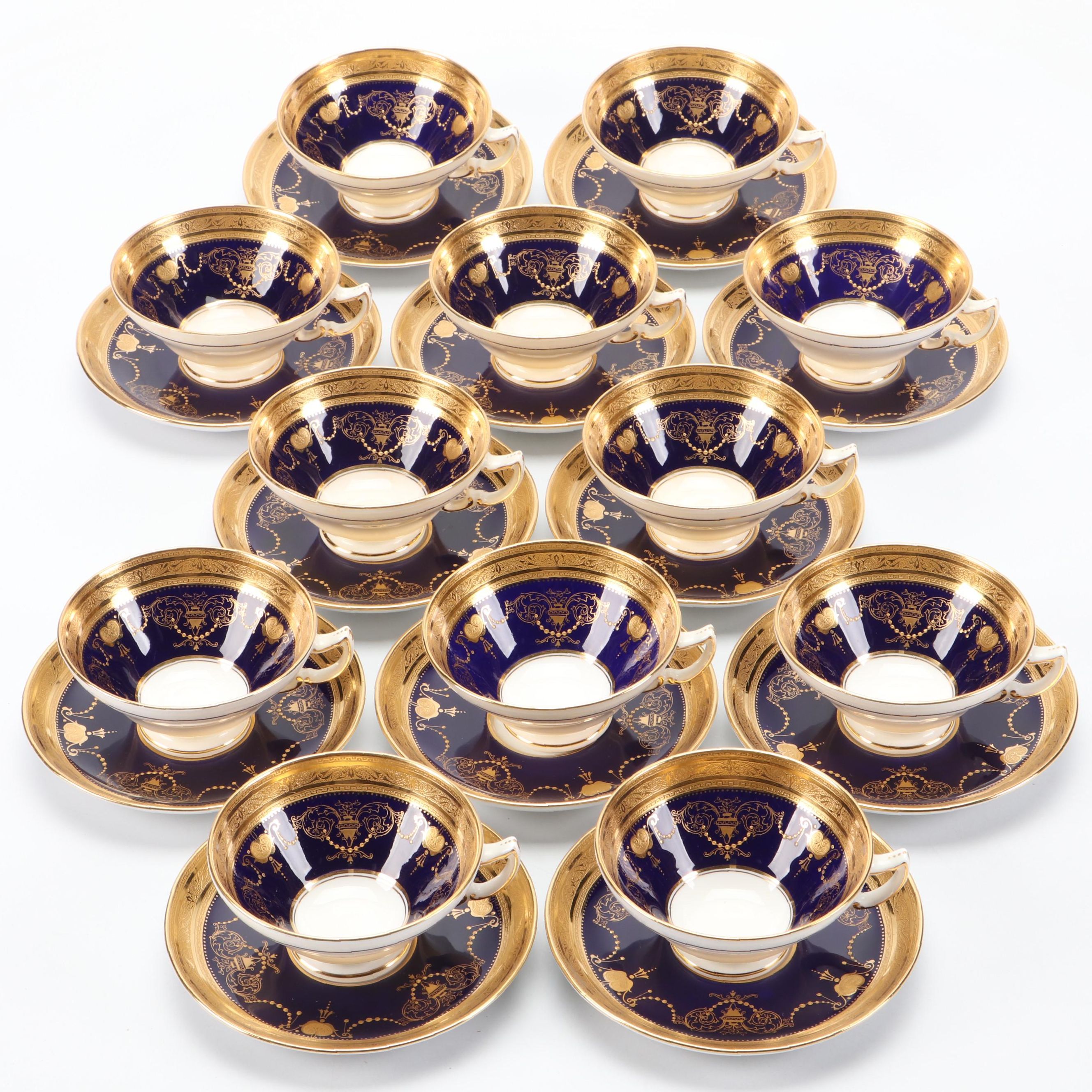 Mintons for Tiffany & Co. Porcelain Teacups and Saucers, Early 20th Century