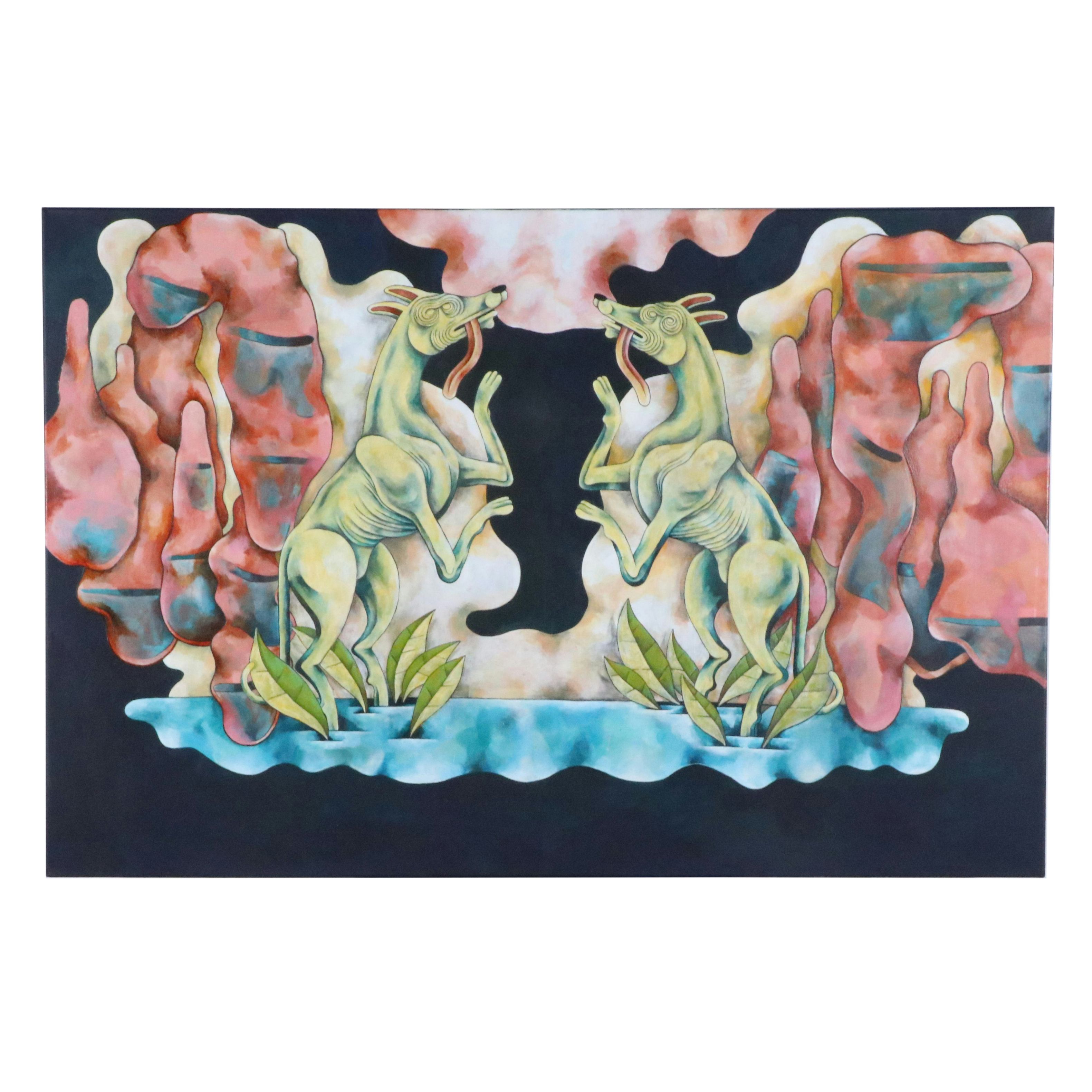 Marissa Paternoster Large-Scale Surrealist Painting With Greyhounds, 2022