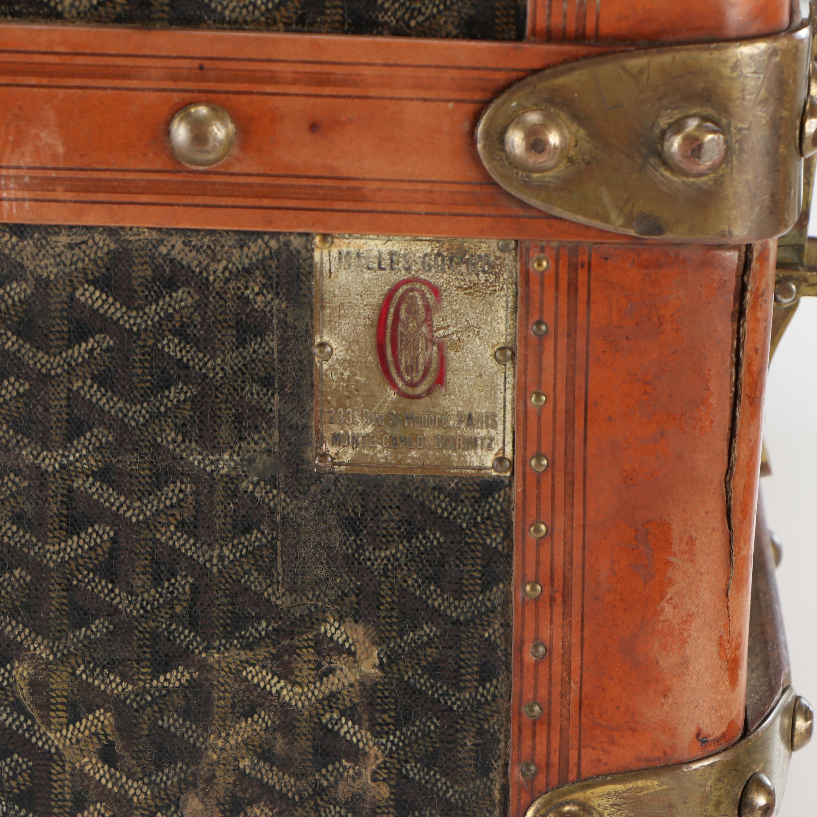 Antique Goyard Courier Style Trunk in Chevron Goyardine Canvas, Circa 1910