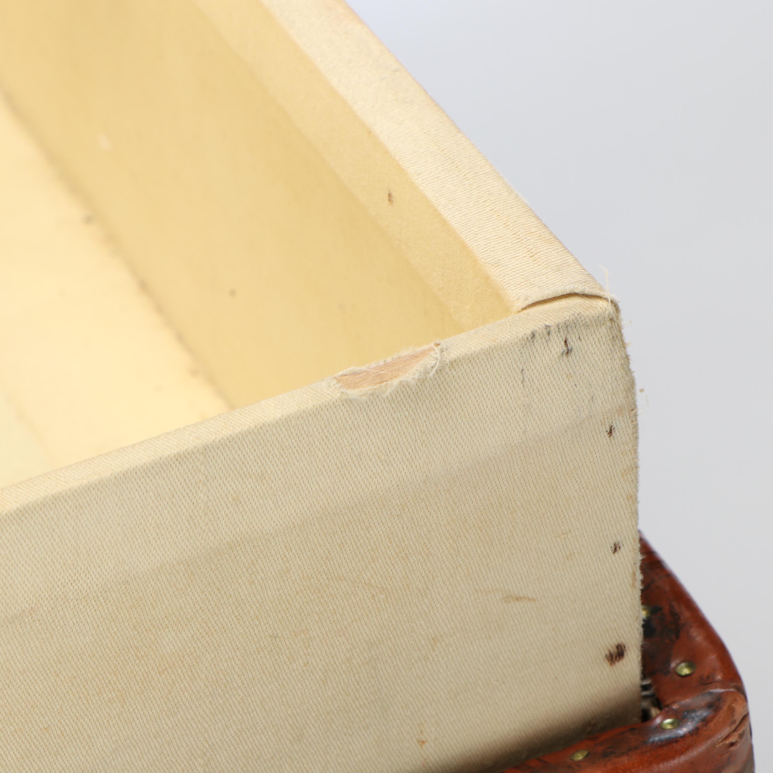 Antique Goyard Courier Style Trunk in Chevron Goyardine Canvas, Circa 1910