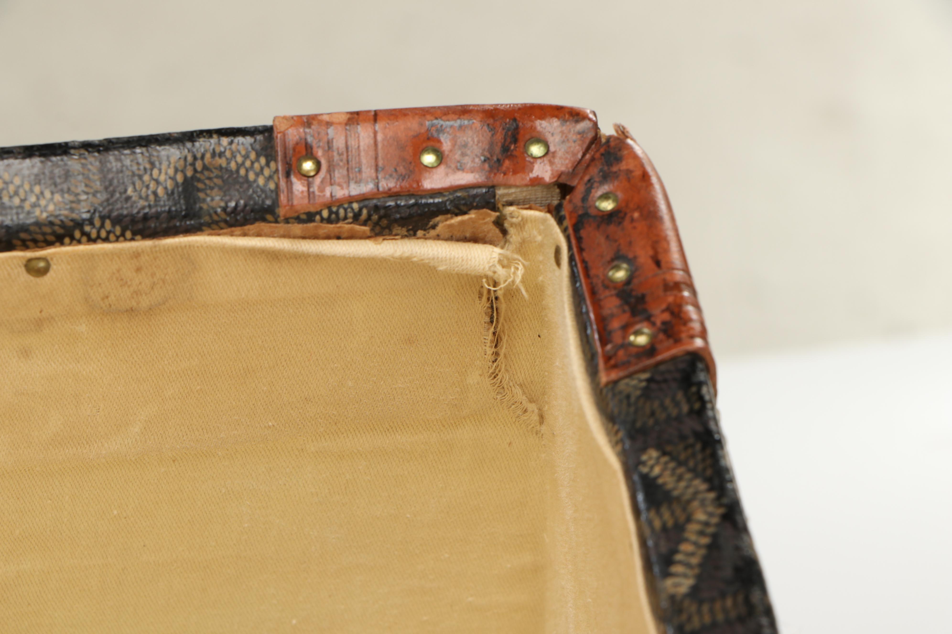 Antique Goyard Courier Style Trunk in Chevron Goyardine Canvas, Circa 1910