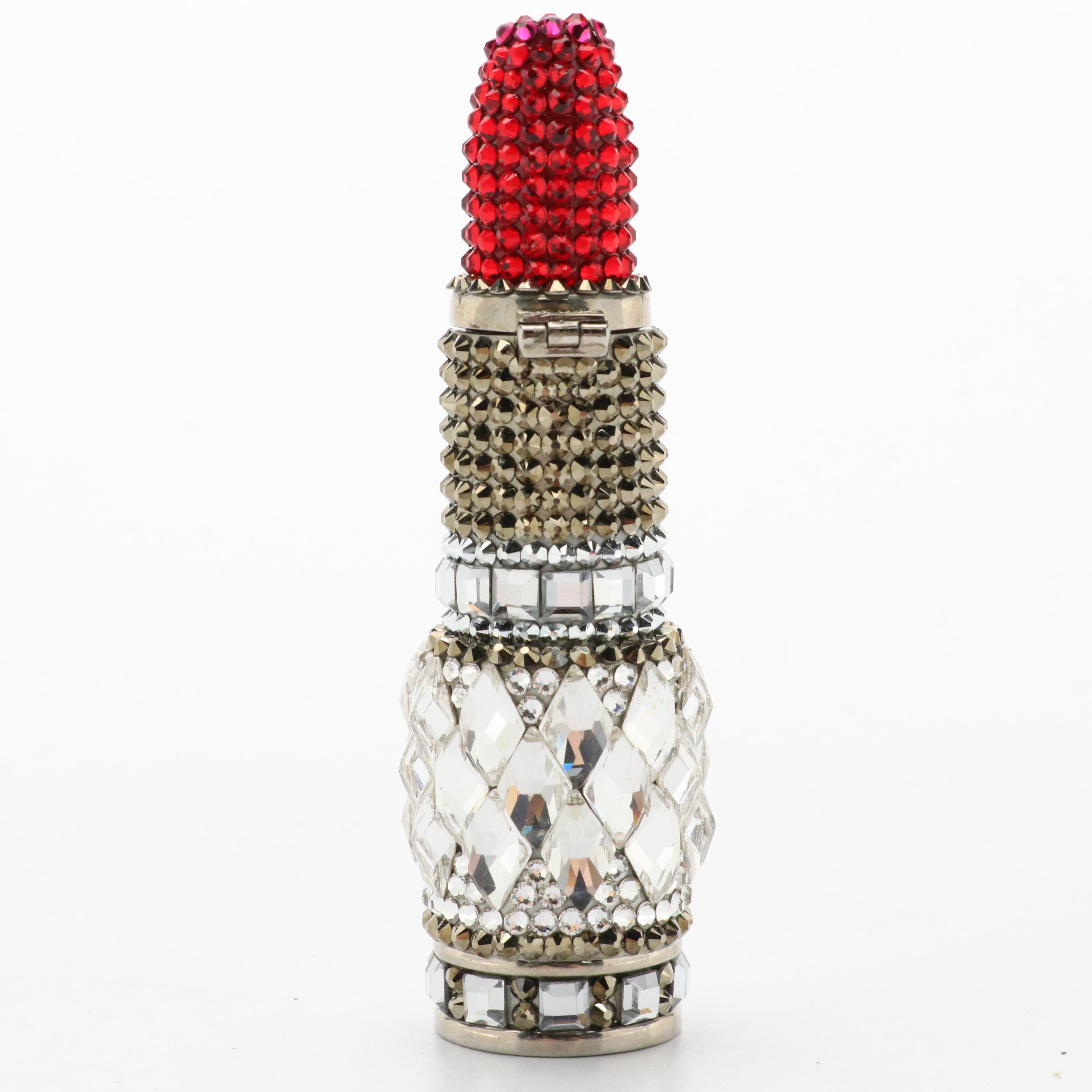 Judith Leiber Couture Crystal Lipstick Smooch Novelty Pillbox