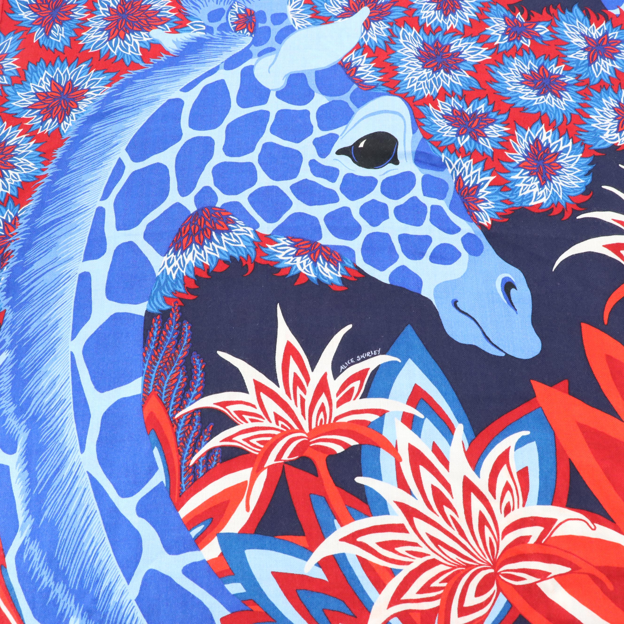 Hermès "The Three Graces" Shawl 140 in Blue/Red Cashmere and Silk Blend