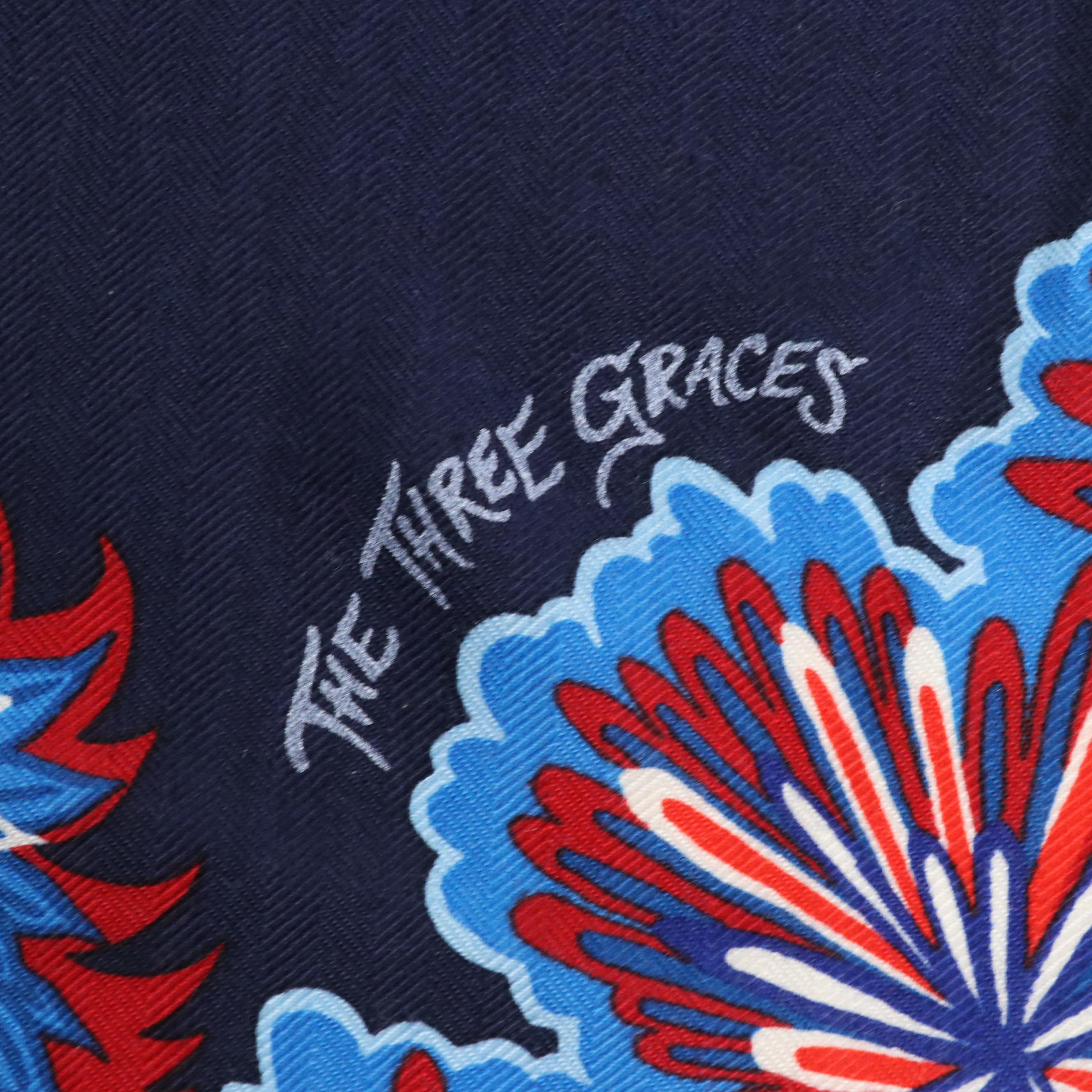 Hermès "The Three Graces" Shawl 140 in Blue/Red Cashmere and Silk Blend