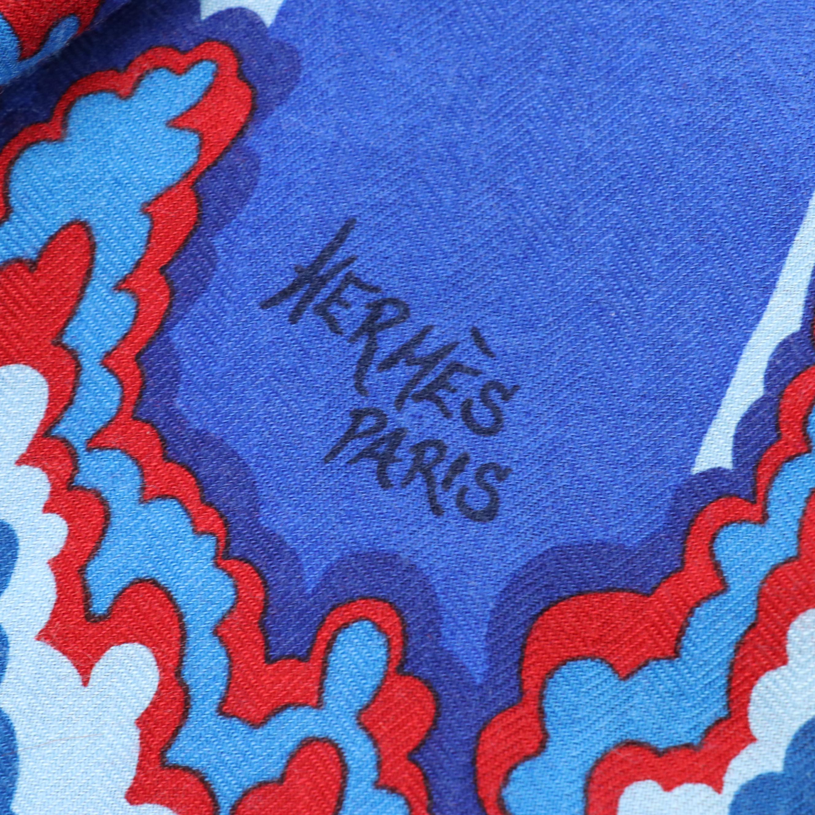 Hermès "The Three Graces" Shawl 140 in Blue/Red Cashmere and Silk Blend