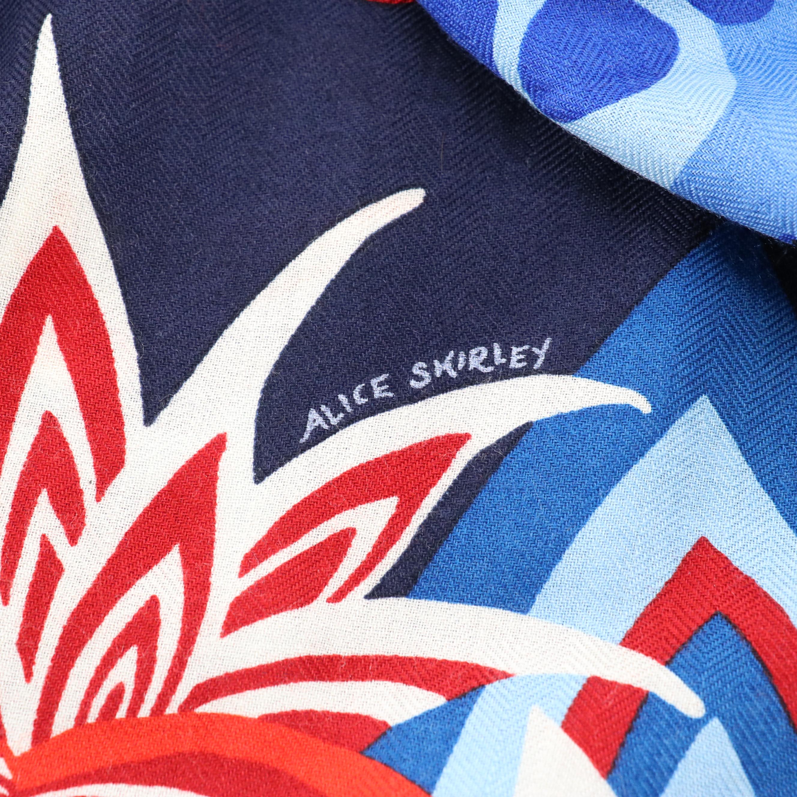 Hermès "The Three Graces" Shawl 140 in Blue/Red Cashmere and Silk Blend