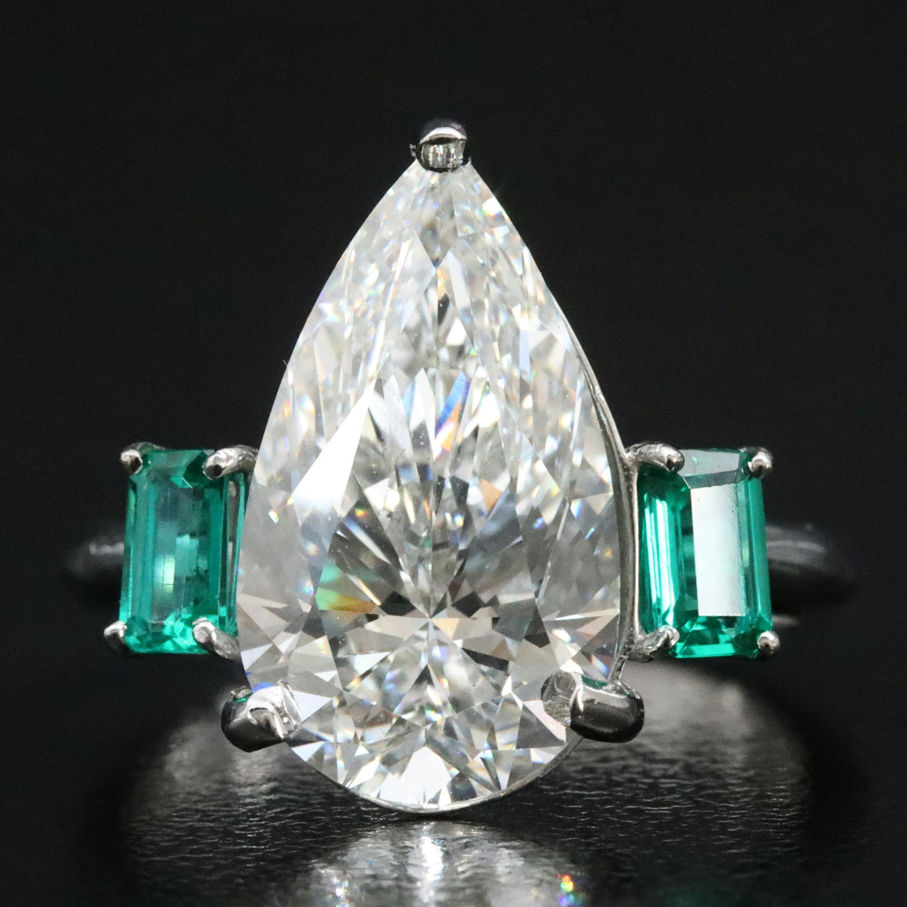 Platinum 5.02 CT Lab Grown Diamond and Emerald Ring with IGI Report