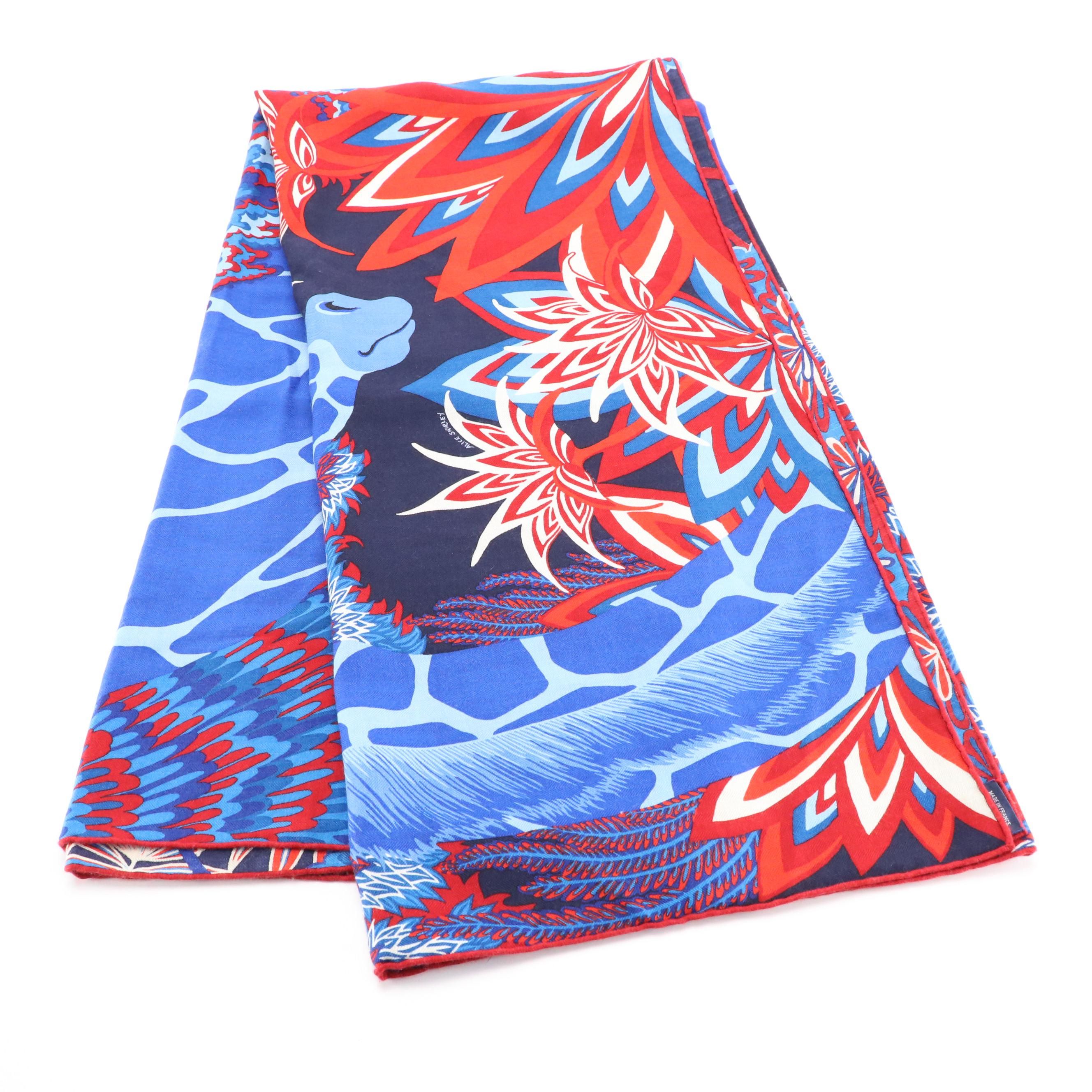 Hermès "The Three Graces" Shawl 140 in Blue/Red Cashmere and Silk Blend