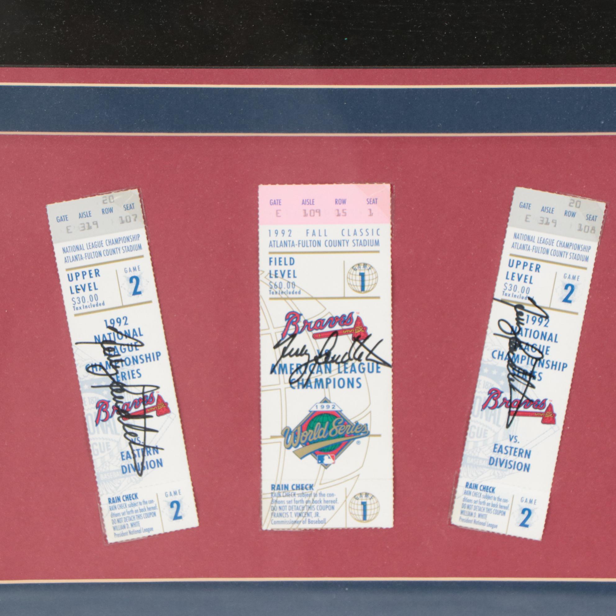 Terry Pendleton Signed World Series & NLCS Tickets with Atlanta Braves Display