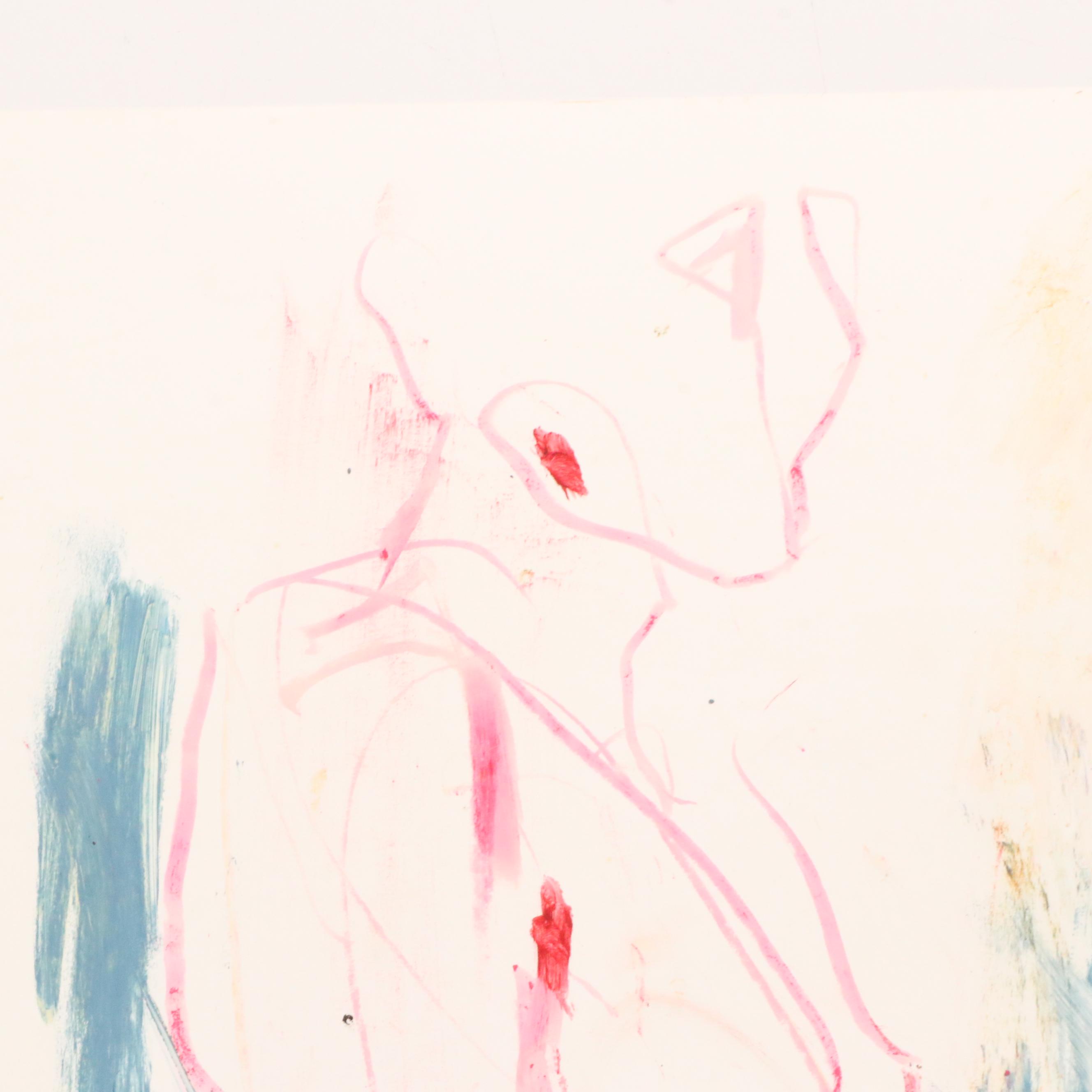 Jack Meanwell Figural Modern Oil Pastel Drawing, Late 20th Century