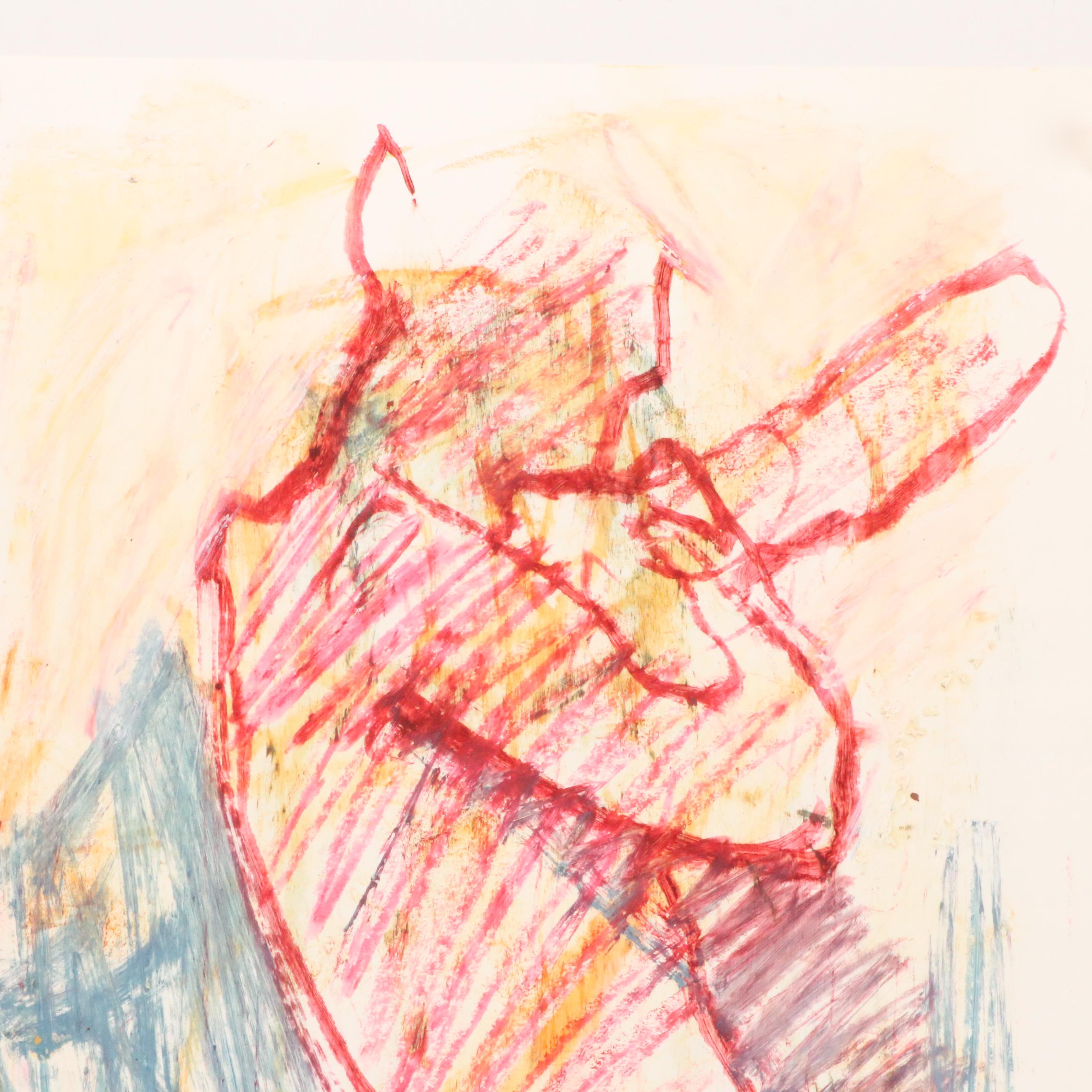 Jack Meanwell Figural Modern Oil Pastel Drawing, Late 20th Century