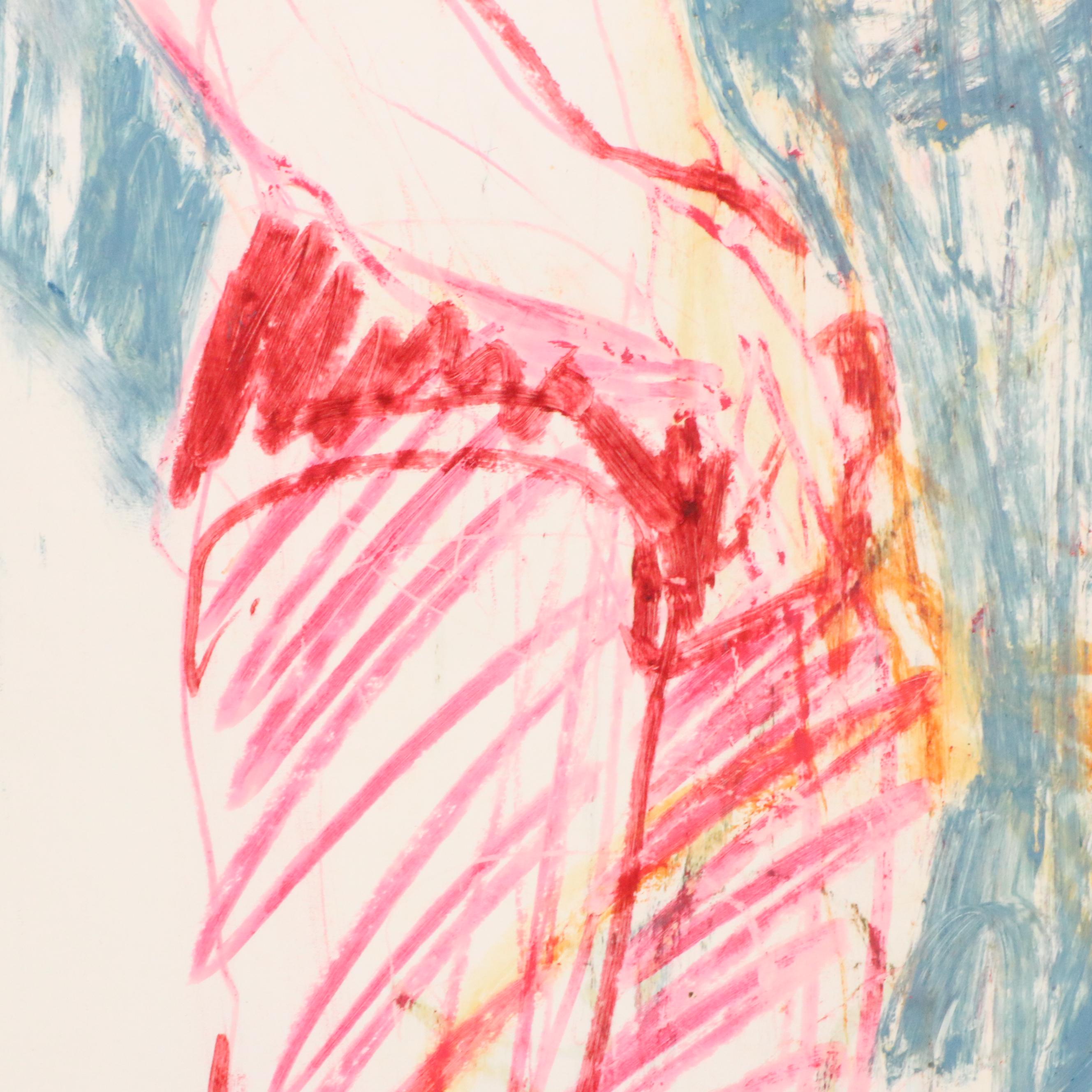 Jack Meanwell Figural Modern Oil Pastel Drawing, Late 20th Century