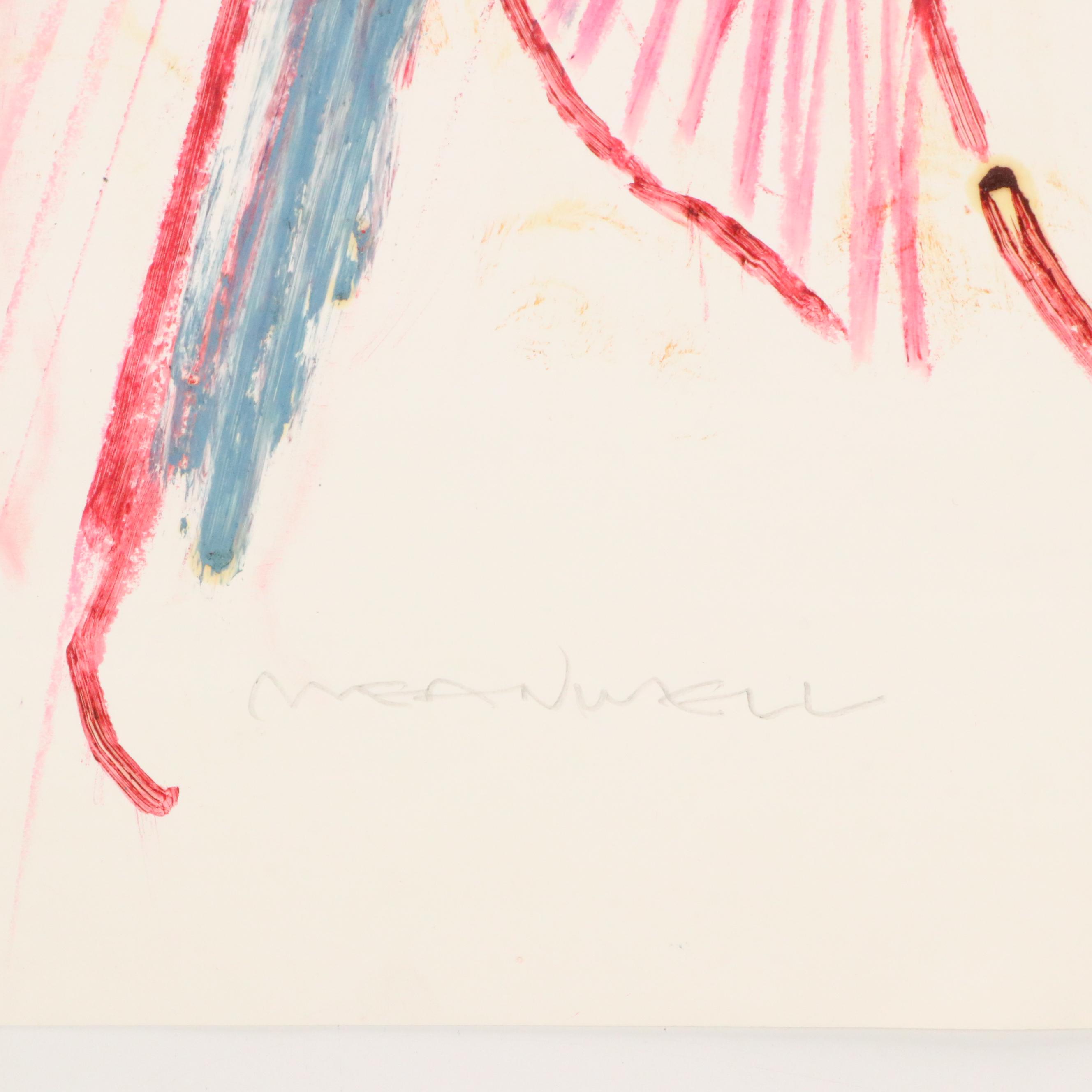 Jack Meanwell Figural Modern Oil Pastel Drawing, Late 20th Century