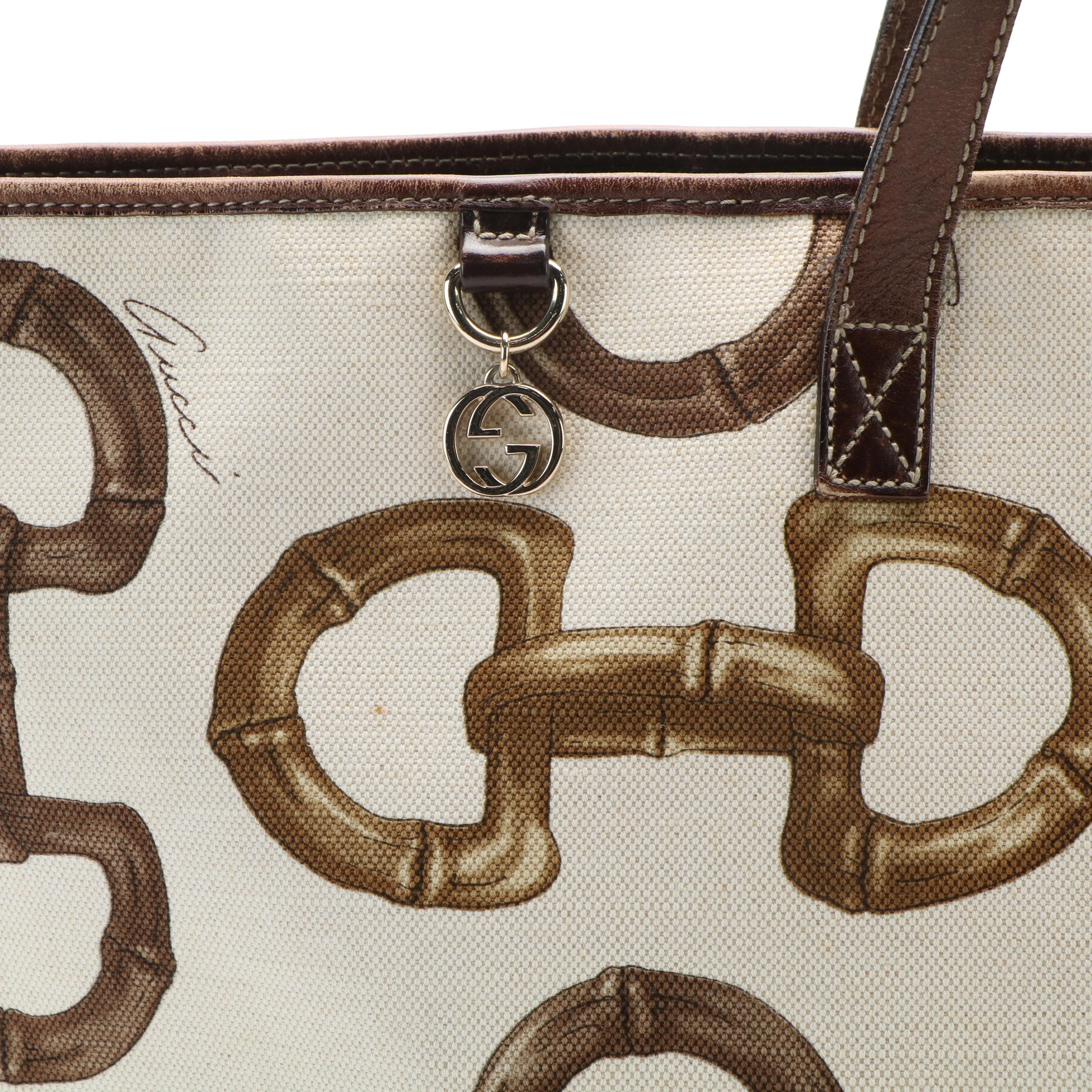 Gucci Horsebit Tote Bag in Canvas and Leather