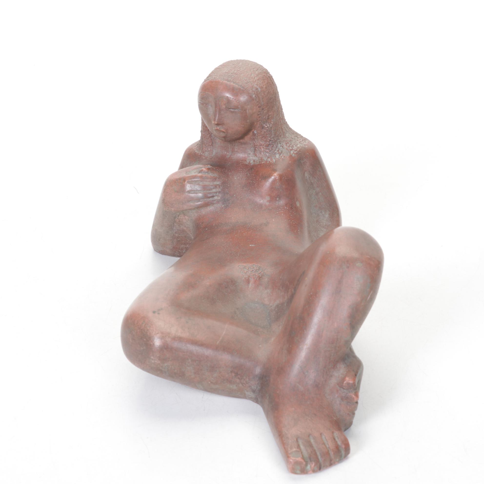 Cuck Dodson Reclining Nude Figure with Stoneware Sunbathing Woman