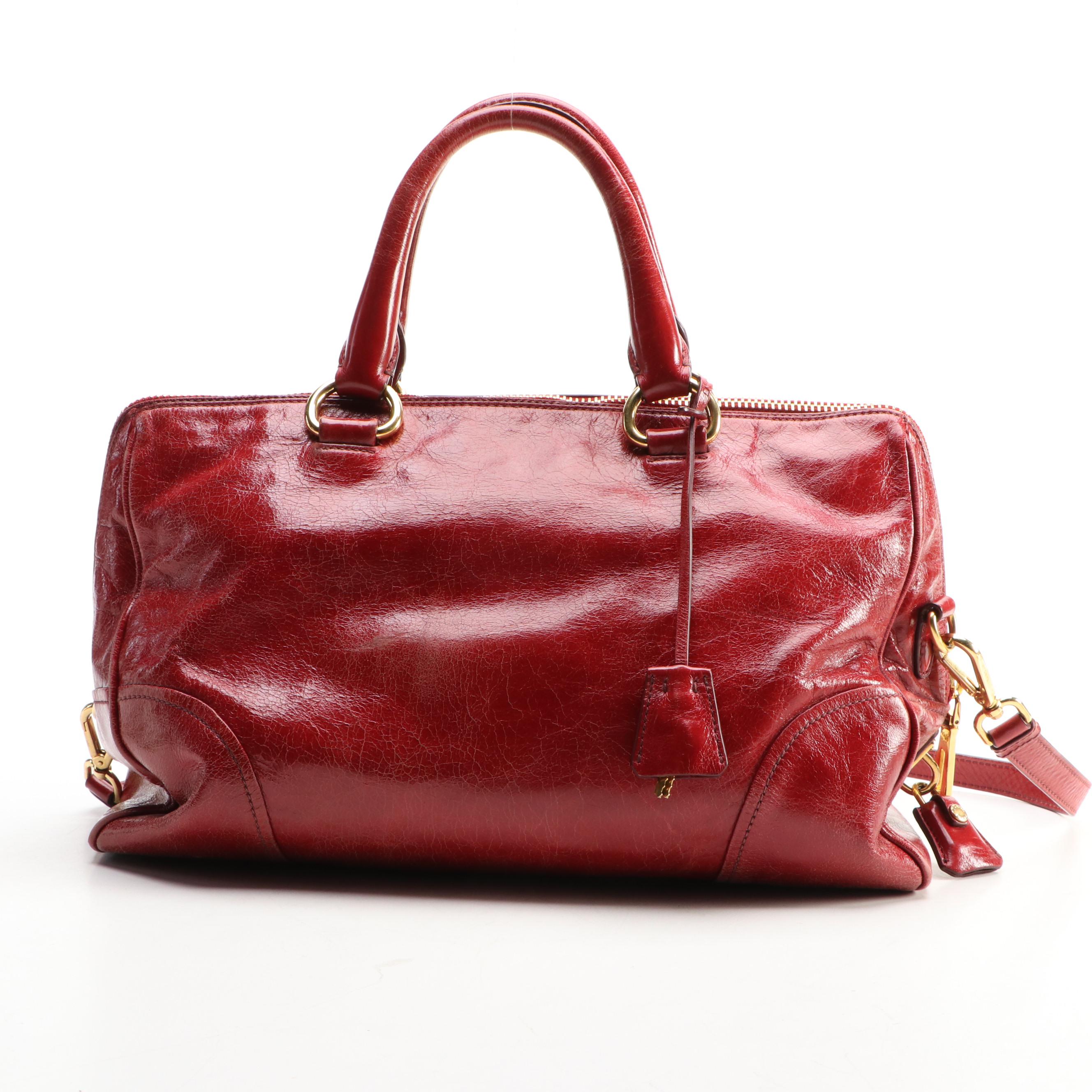 Prada 2Way Satchel in Red Glazed Leather