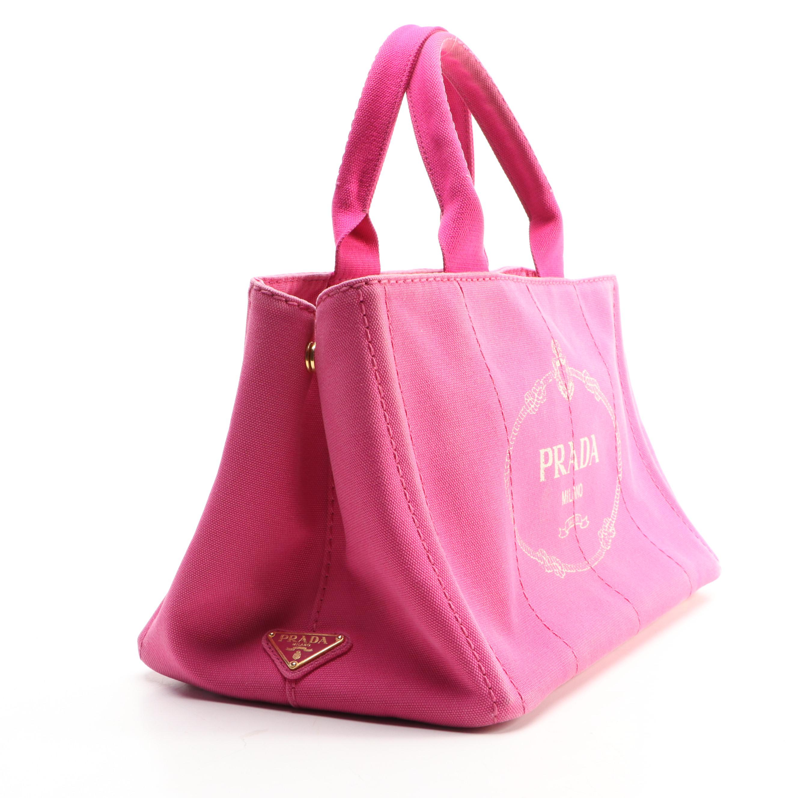 Prada Canapa Logo Small Tote Bag in Pink Canvas