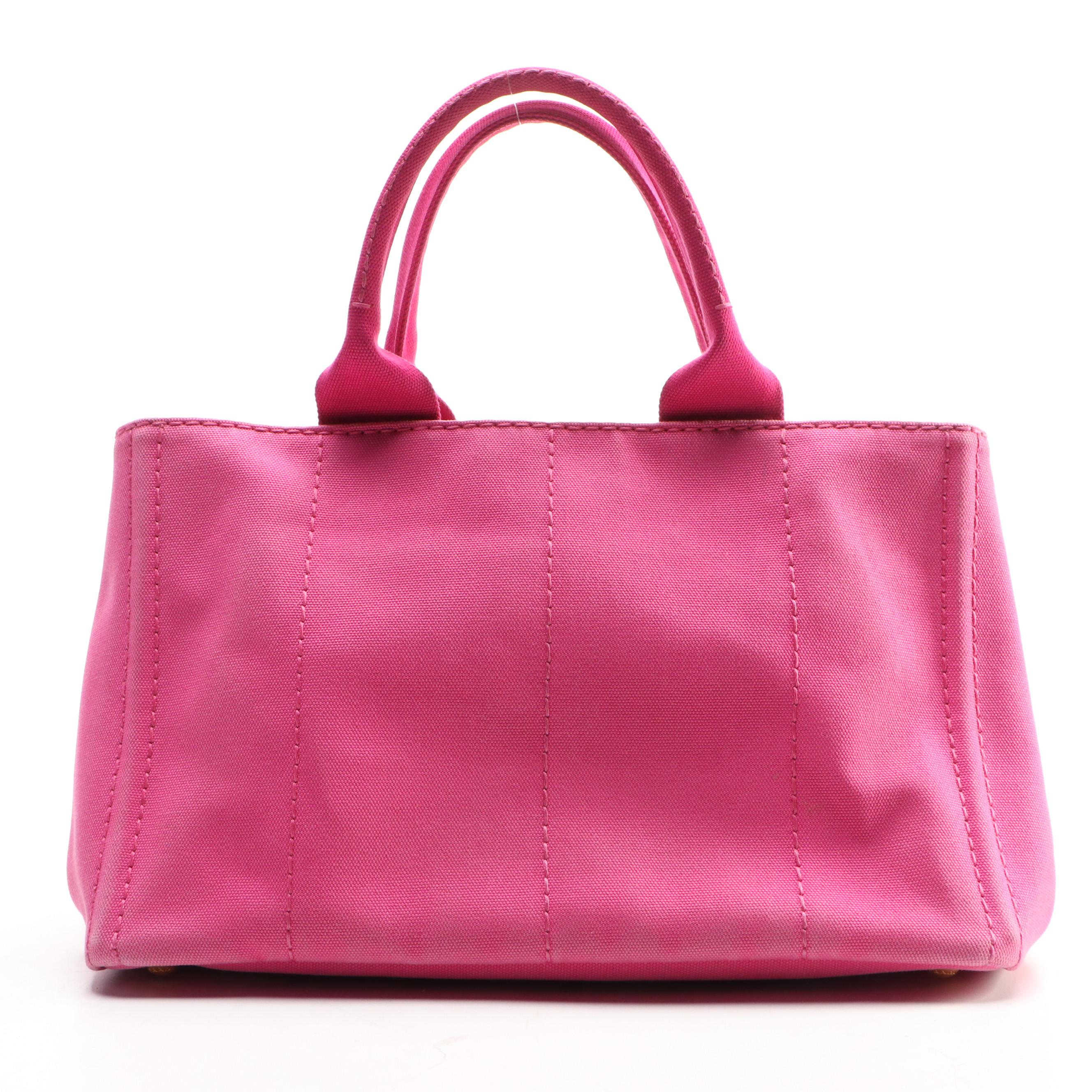 Prada Canapa Logo Small Tote Bag in Pink Canvas