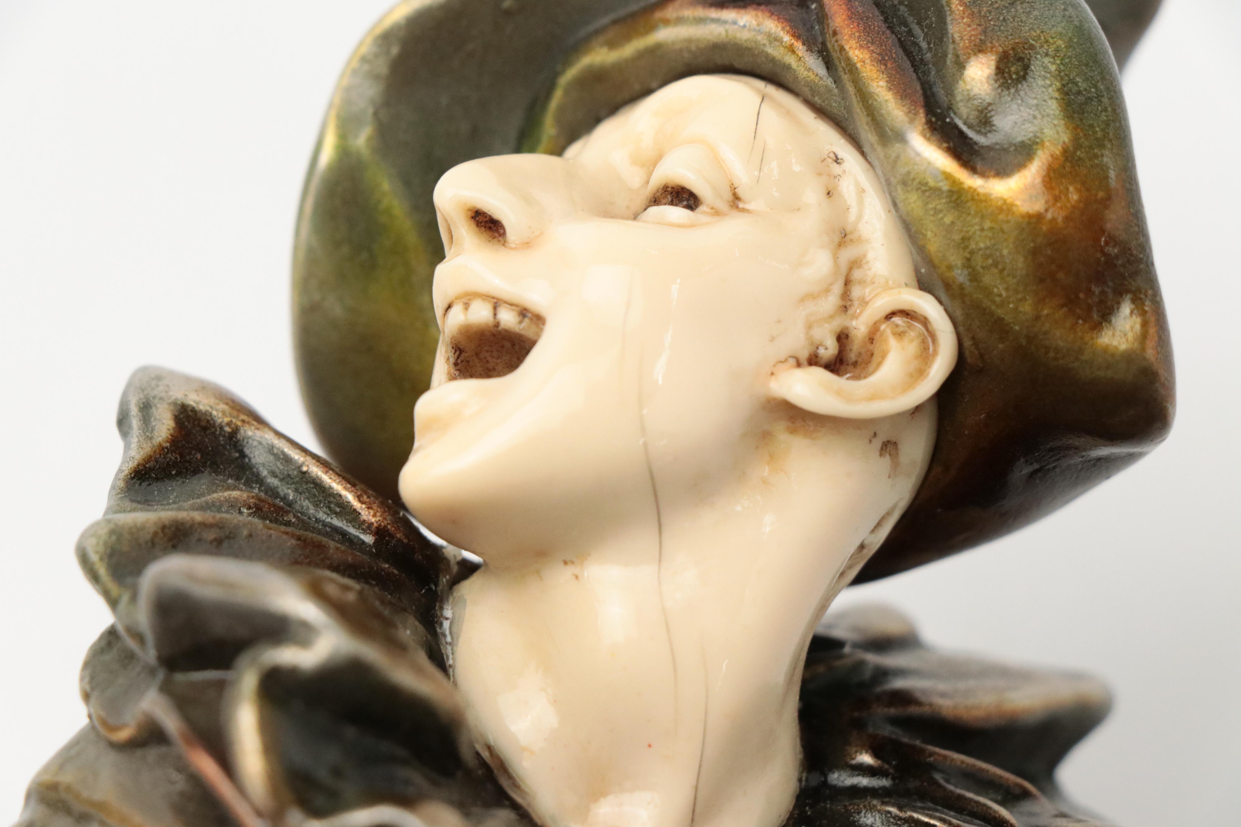 Art Deco Style Metal and Resin Sculpture of Harlequin with Mandolin