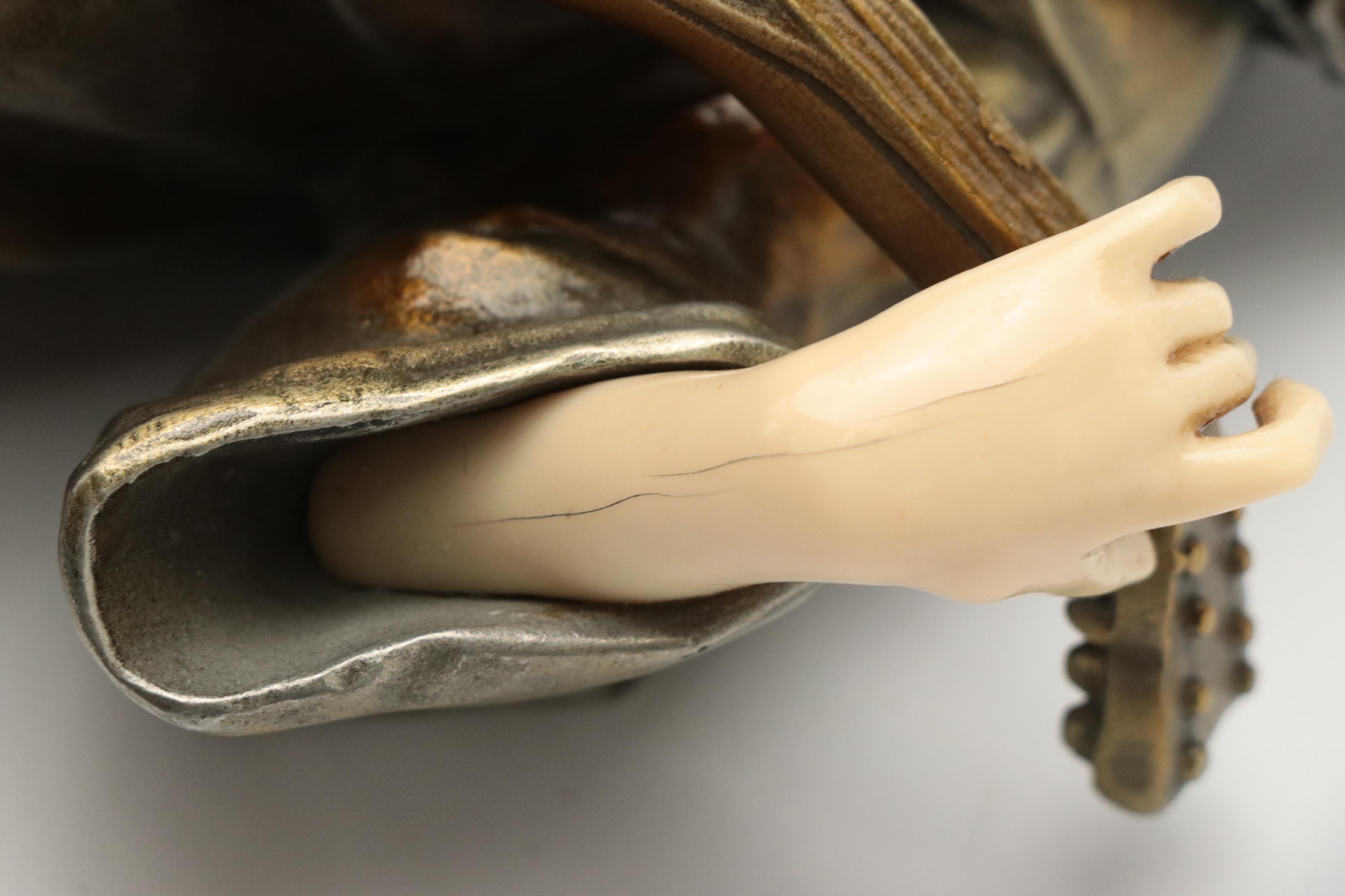 Art Deco Style Metal and Resin Sculpture of Harlequin with Mandolin