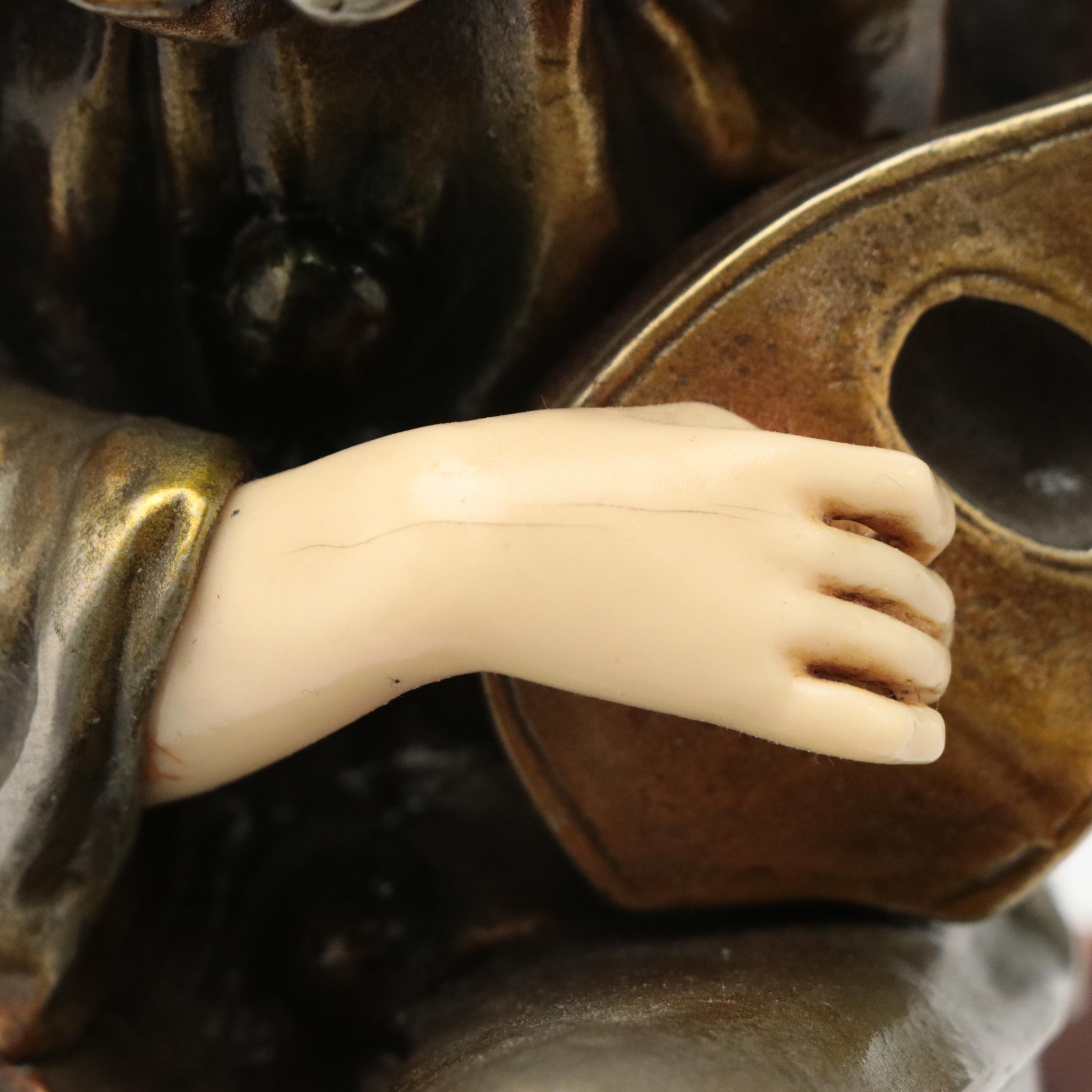 Art Deco Style Metal and Resin Sculpture of Harlequin with Mandolin