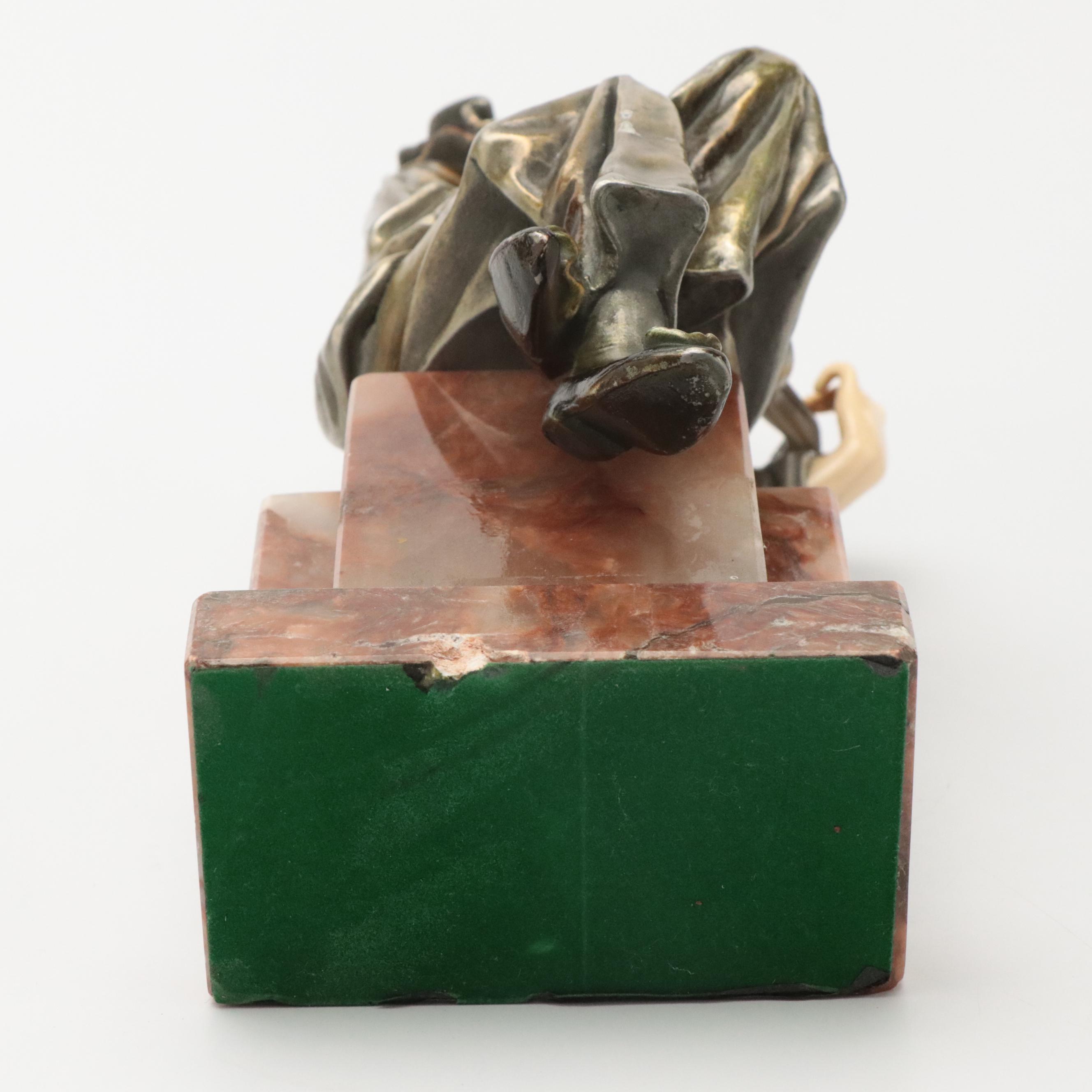 Art Deco Style Metal and Resin Sculpture of Harlequin with Mandolin