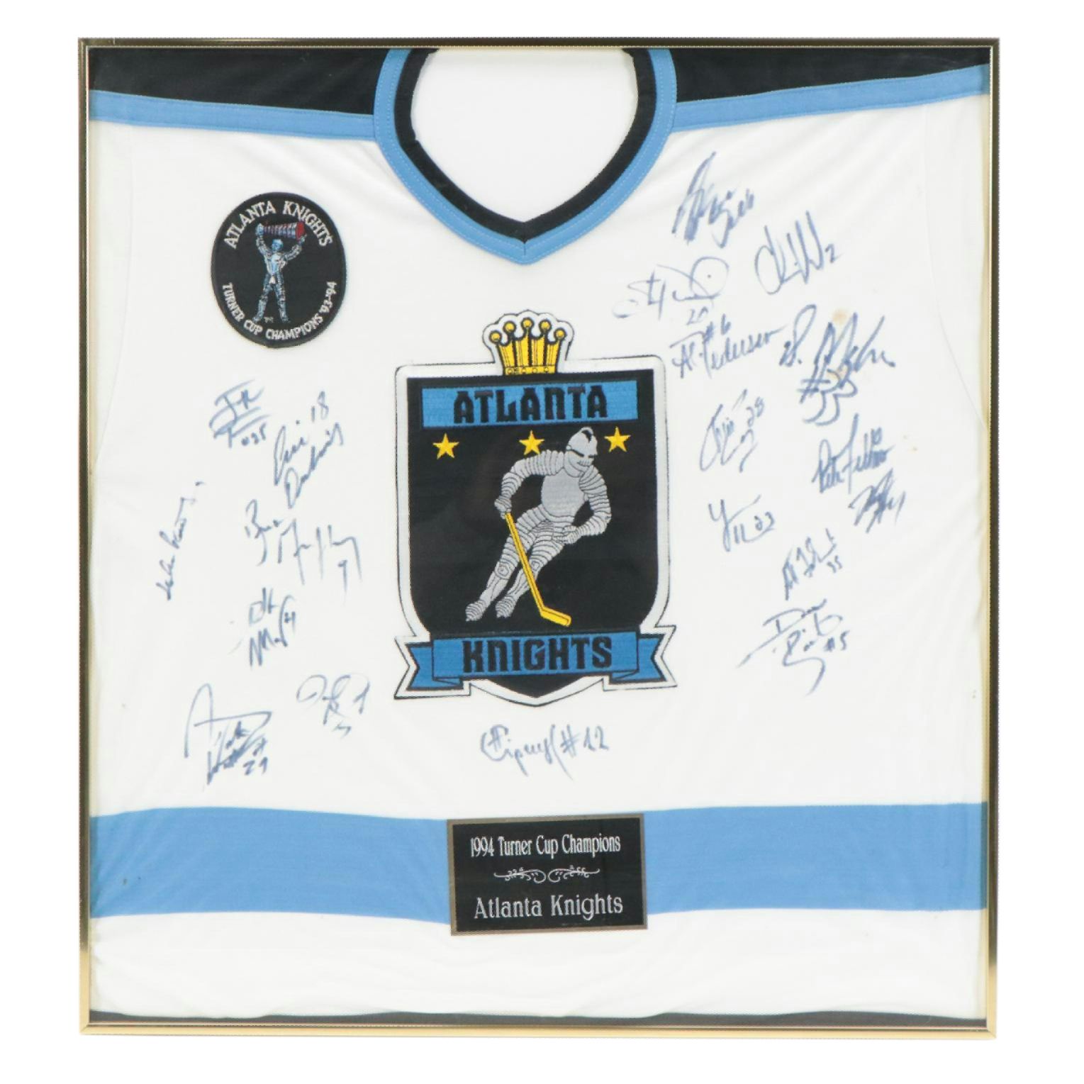 Atlanta Knights Team Signed 1994 Turner Cup Champions Jersey with Display