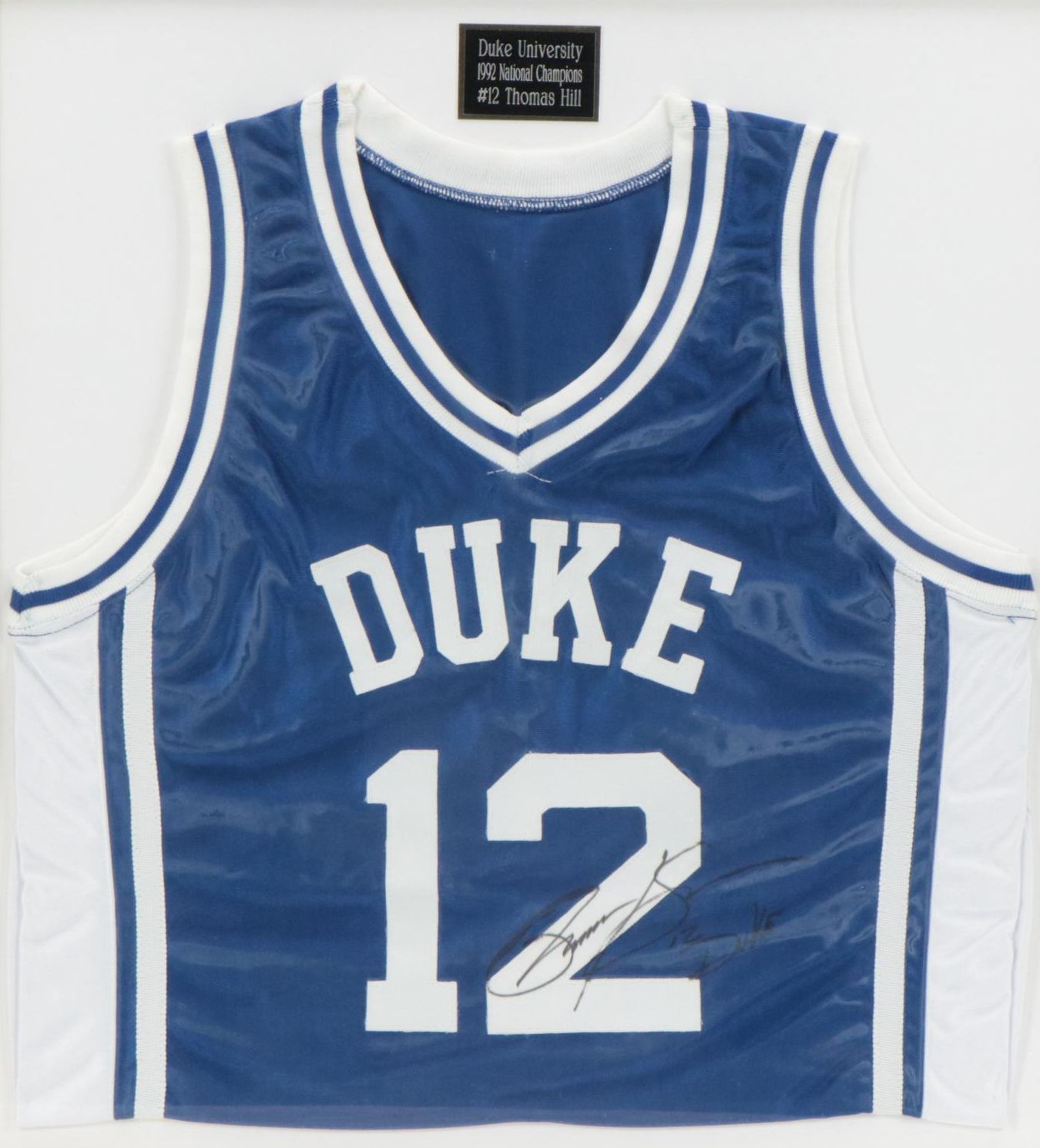 Thomas Hill Signed Duke University Basketball Jersey with Display