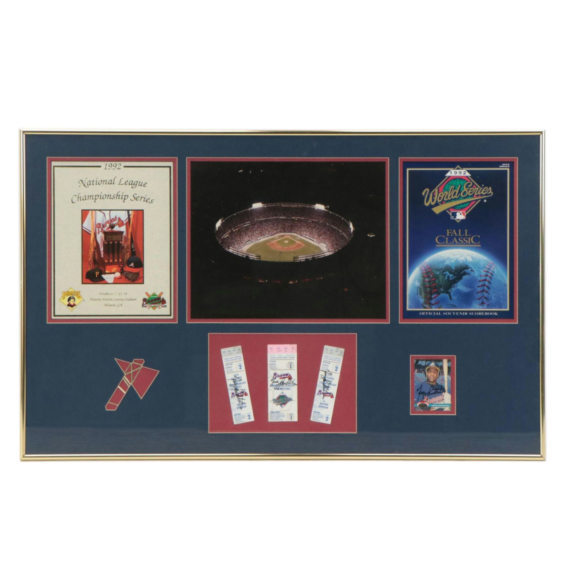 Terry Pendleton Signed World Series & NLCS Tickets with Atlanta Braves Display