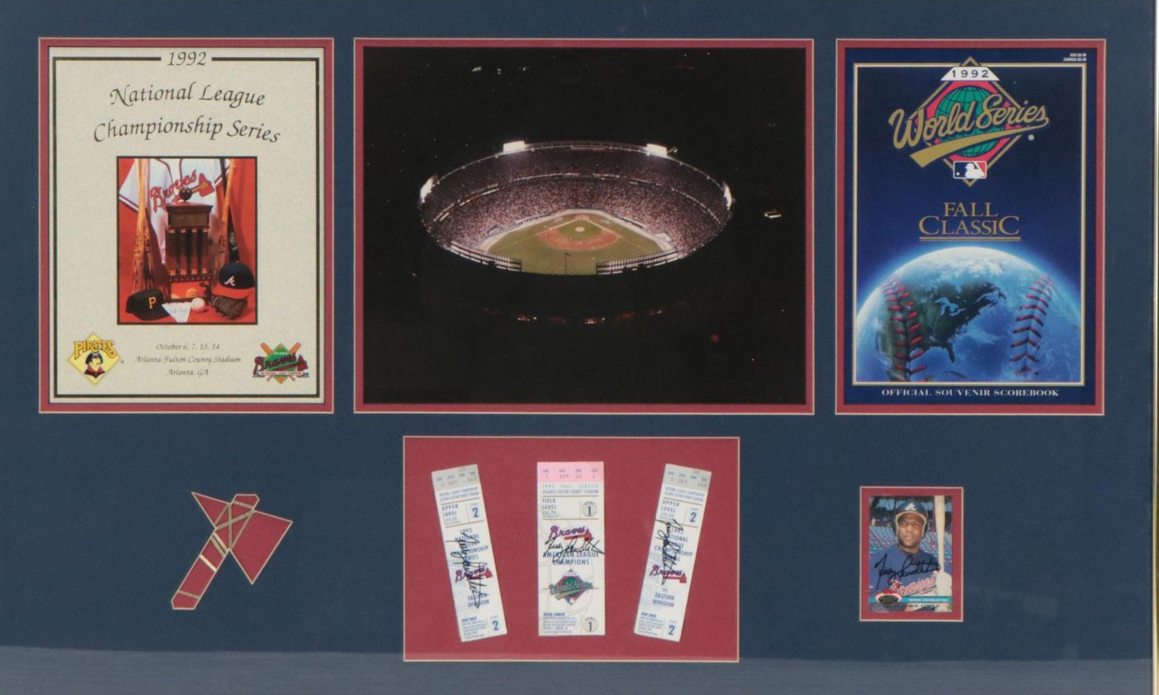 Terry Pendleton Signed World Series & NLCS Tickets with Atlanta Braves Display