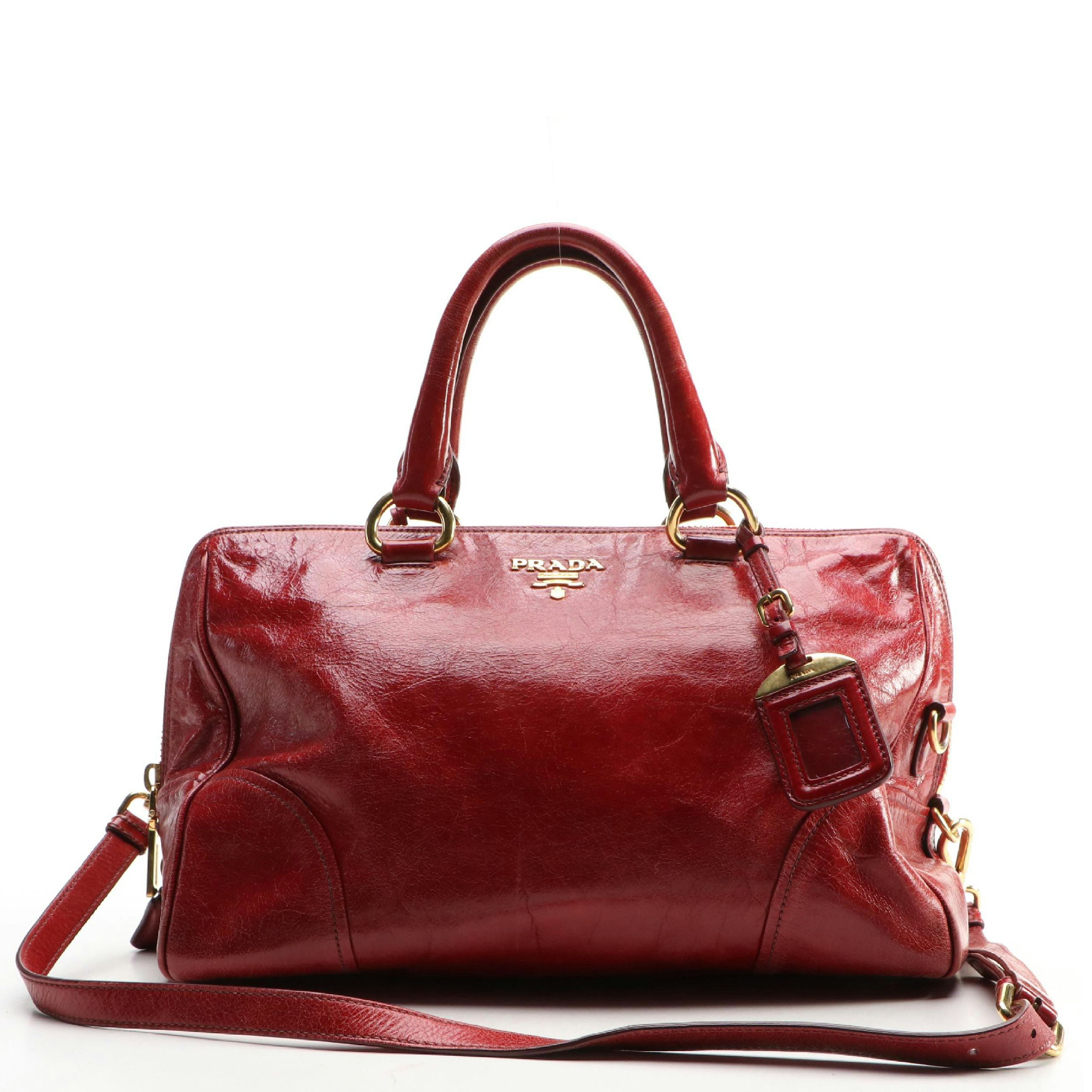 Prada 2Way Satchel in Red Glazed Leather