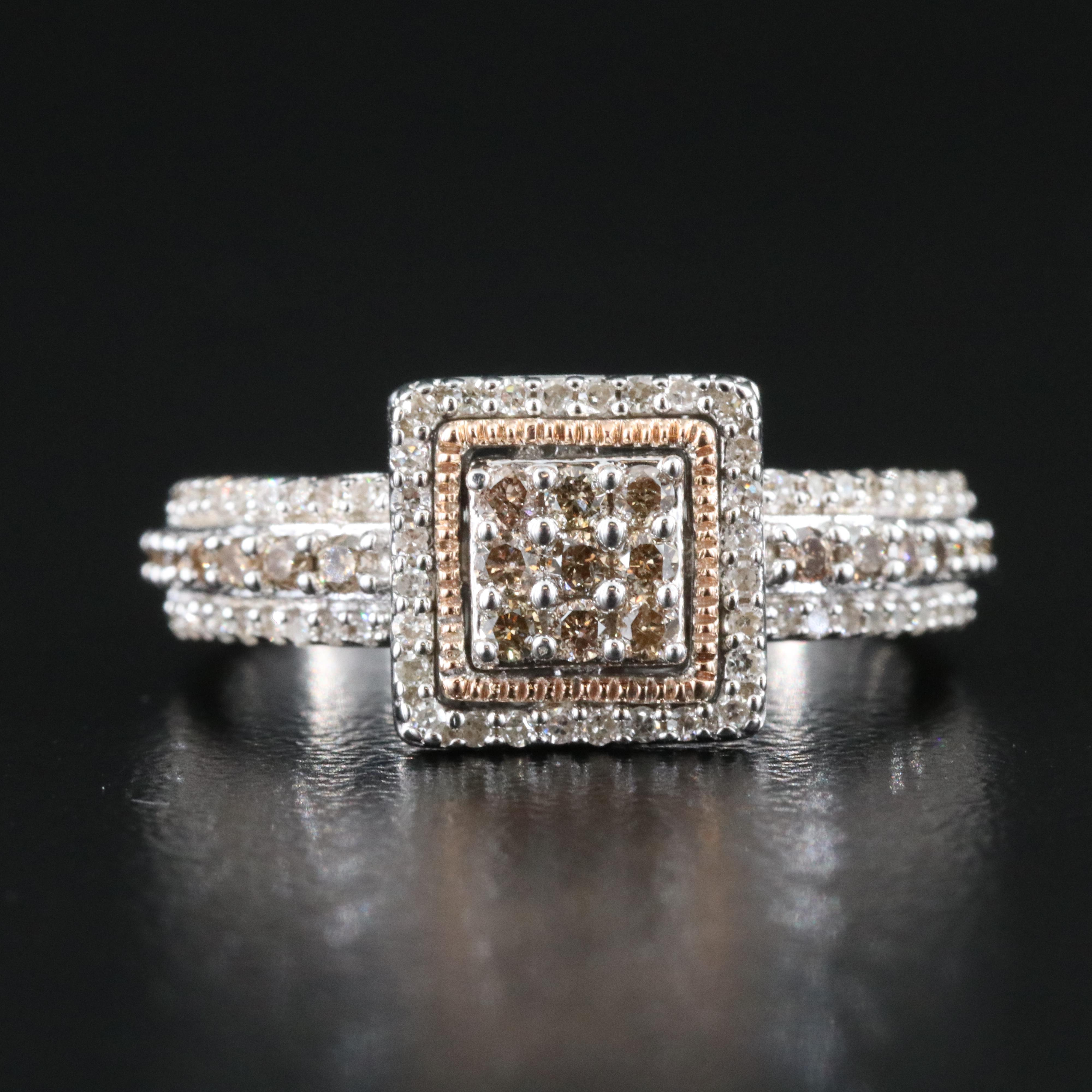 Sterling 0.50 CTW Diamond Ring with 10K Rose Gold Accent