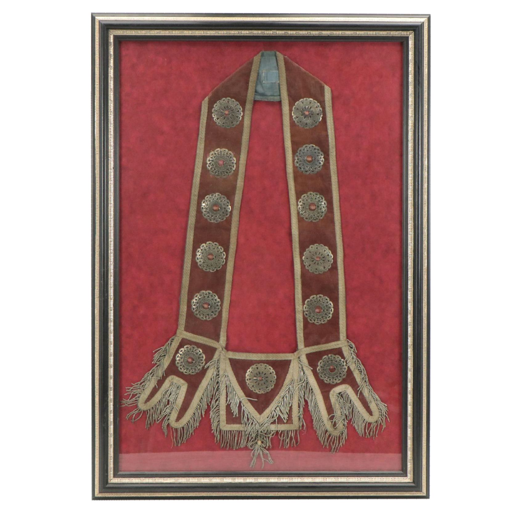 Native American Metal Concho Embellished Bandolier Bag, 19th Century